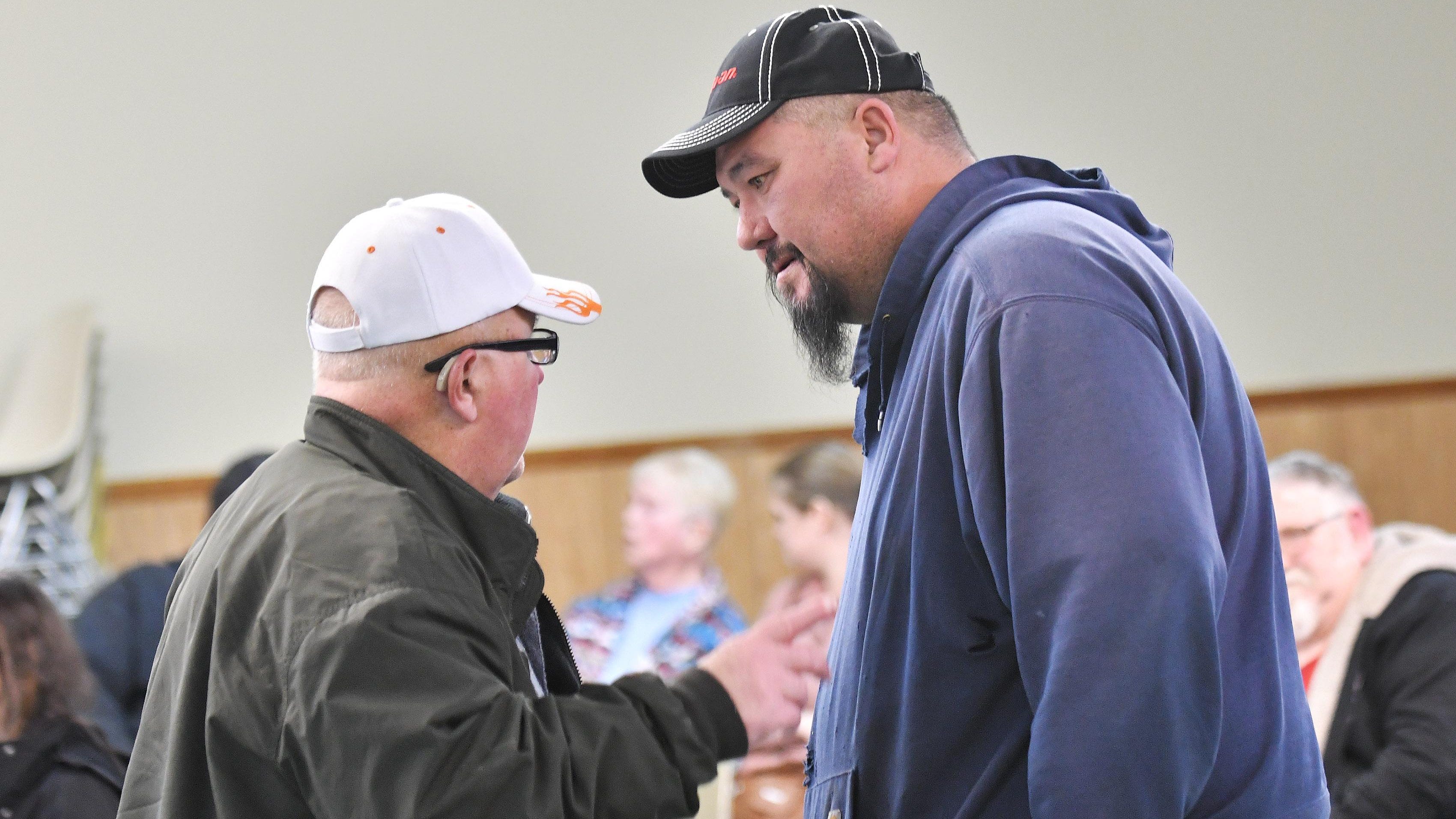 Gregg Bryan, left, and Eugene Lehr began a recall bid against Thetford supervisor Gary Stevens and trustee Stan Piechnik, who have looked into the equipment issues.
