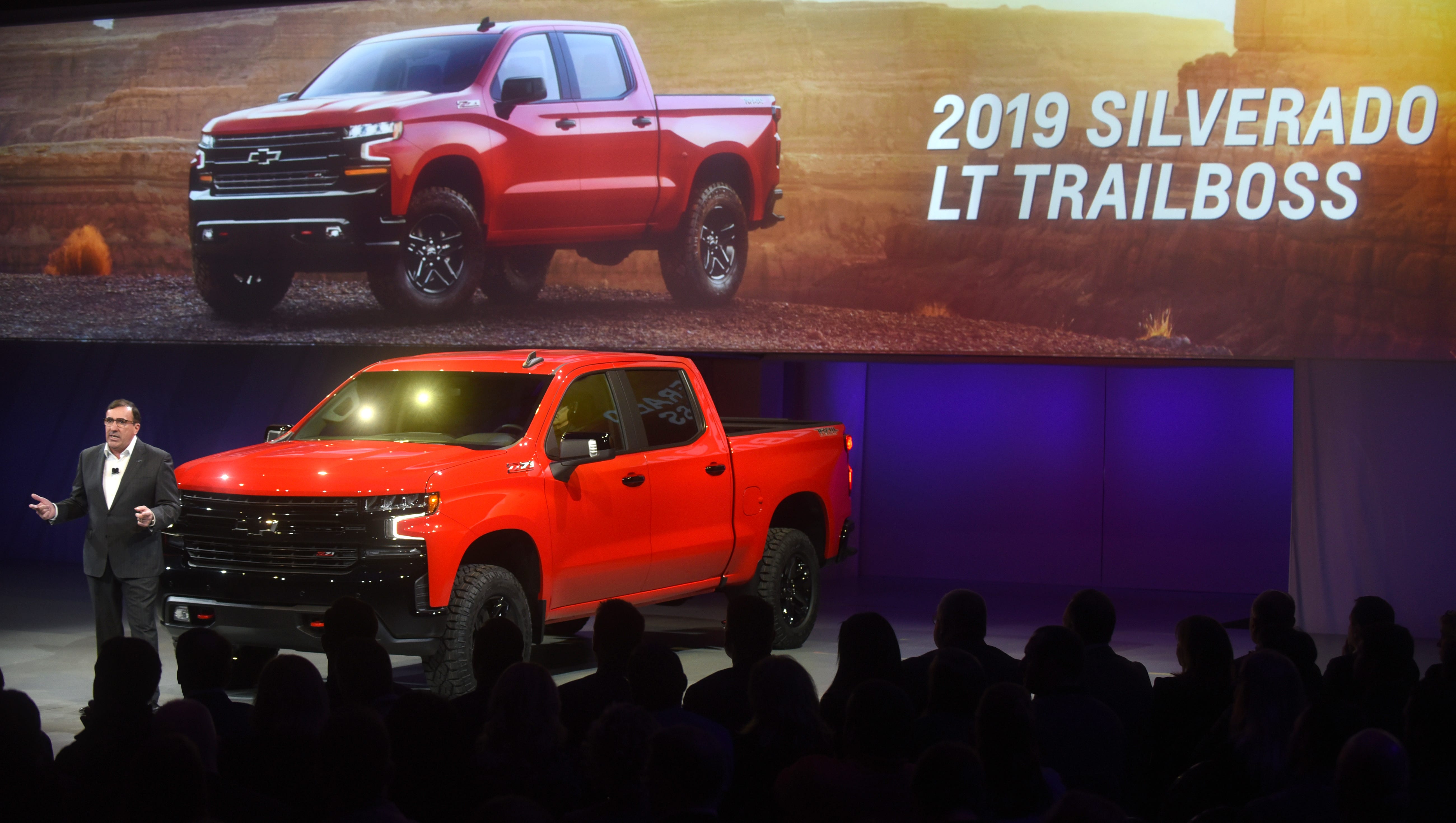 Alan Batey, President of GM, North America,  unveiled the 2019 Chevy Silverado LT Trailboss at Eastern Market's  Shed 3 on Saturday, January 13, 2017in Detroit.