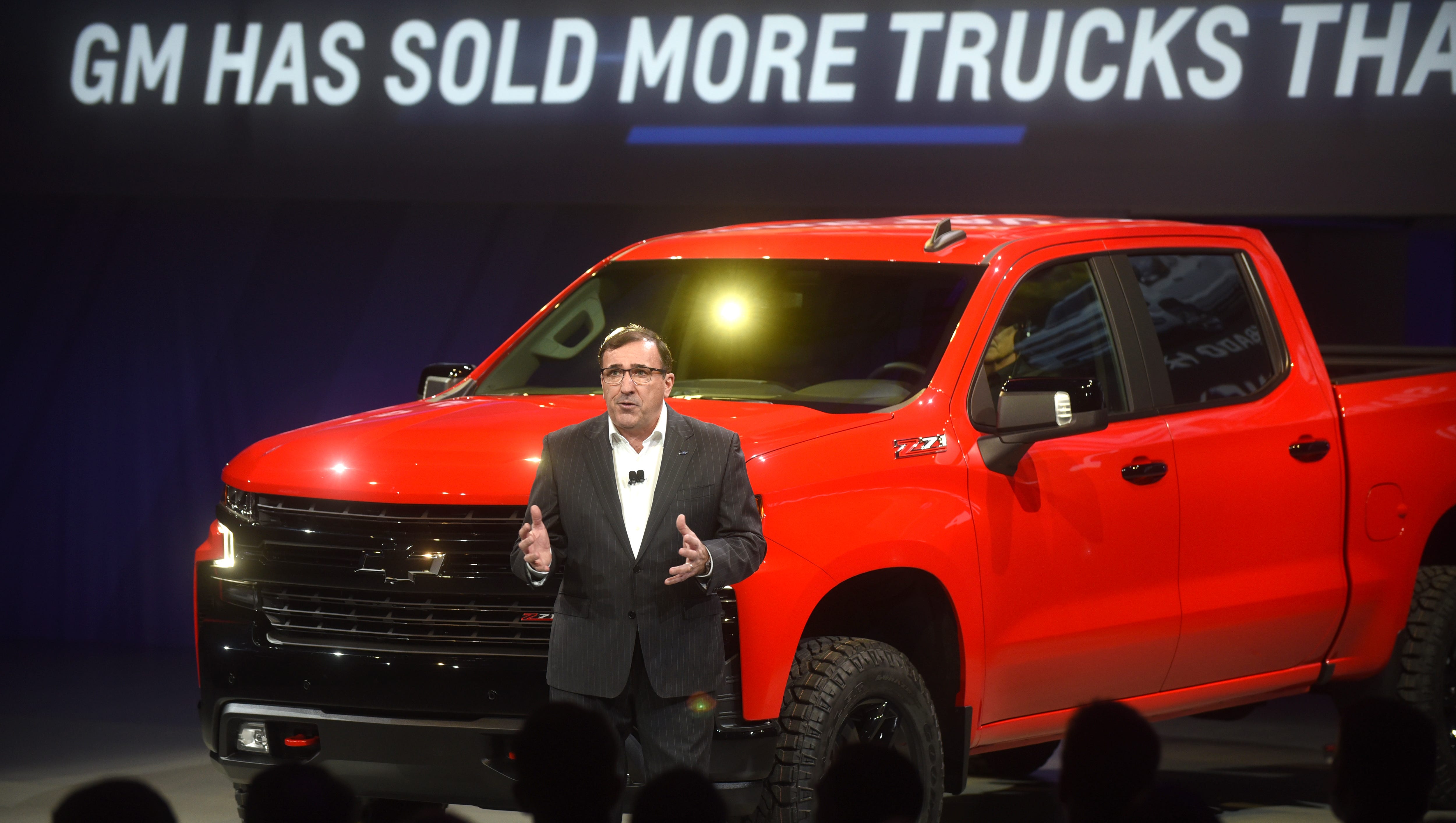 Alan Batey, President GM, North America,  unveiled the 2019 Chevy Silverado LT at Eastern Market's Shed 3 in Detroit, Saturday, January 13, 2017. It was the first debut of the North American International Auto Show.
