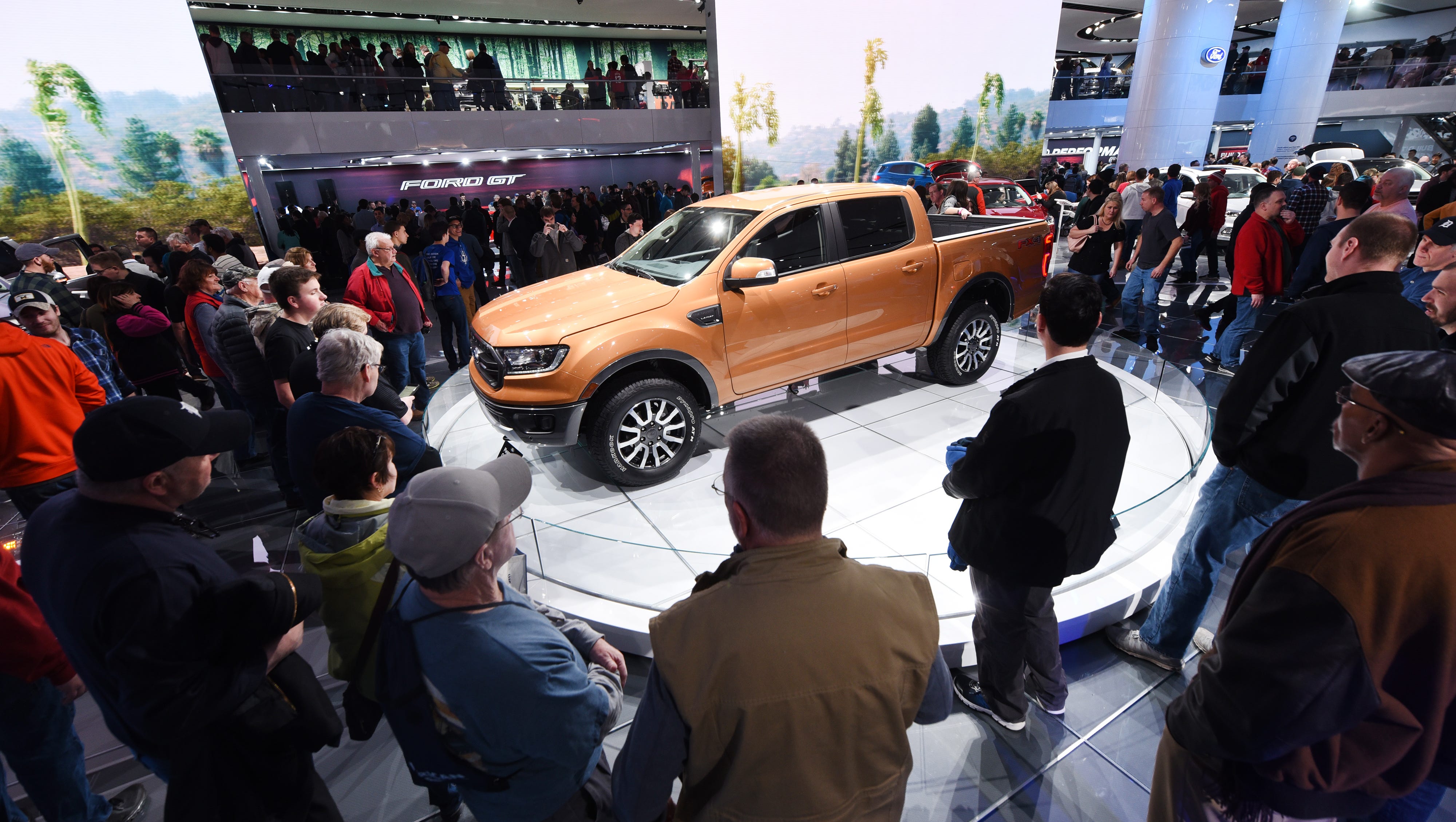 People look at the All-New Ford Ranger pick up on display at Cobo Center on Saturday January 20, 2018 for the first public day for the North American International Auto Show