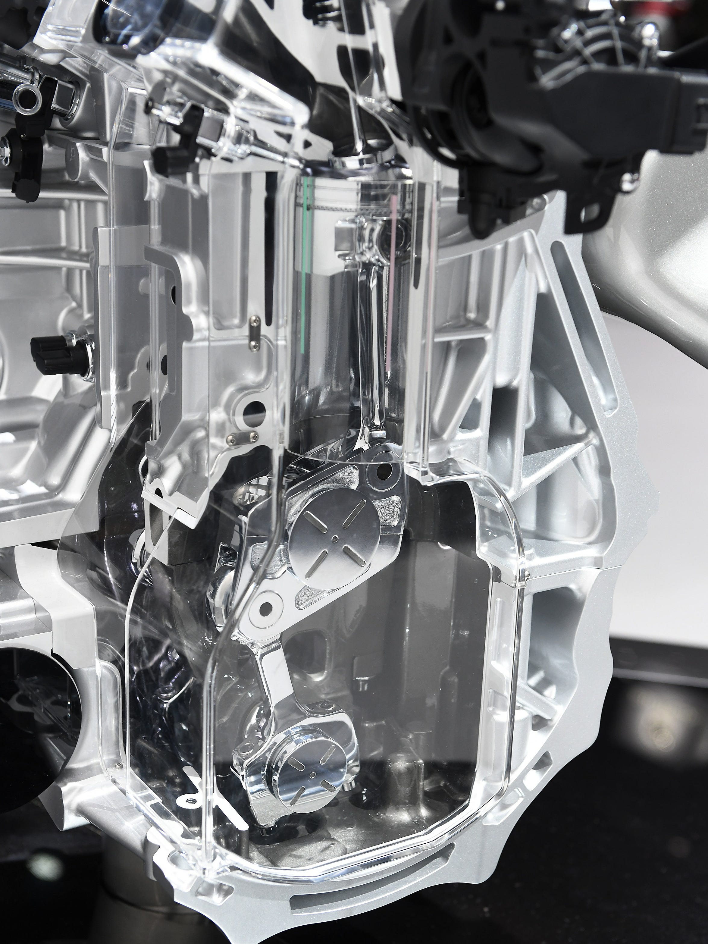 This is a see through model of the Infiniti variable compression engine.