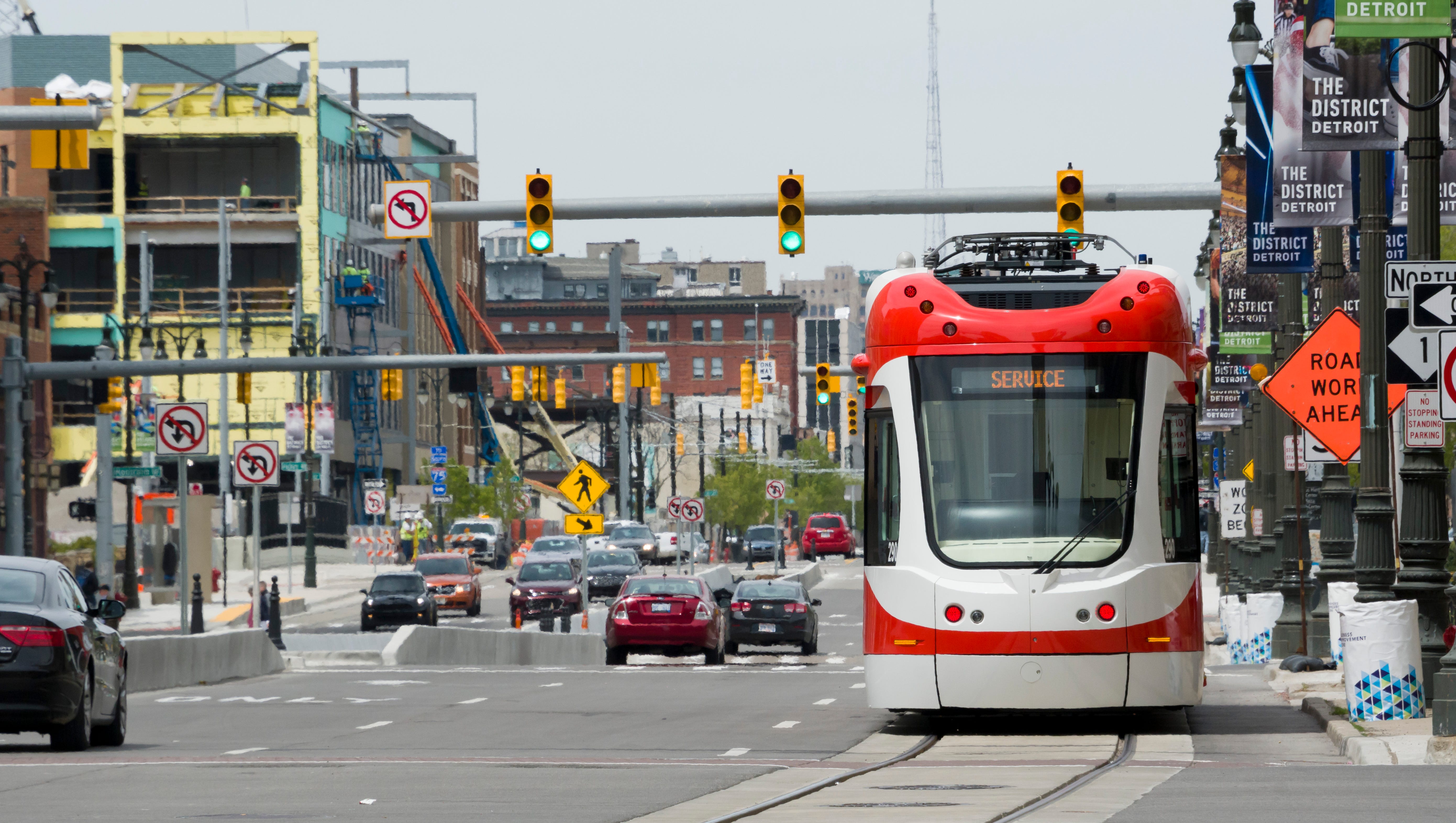 With only a few days left before the QLine opens to the public, street cars continue testing up and down Woodward in Detroit on May 9, 2017.