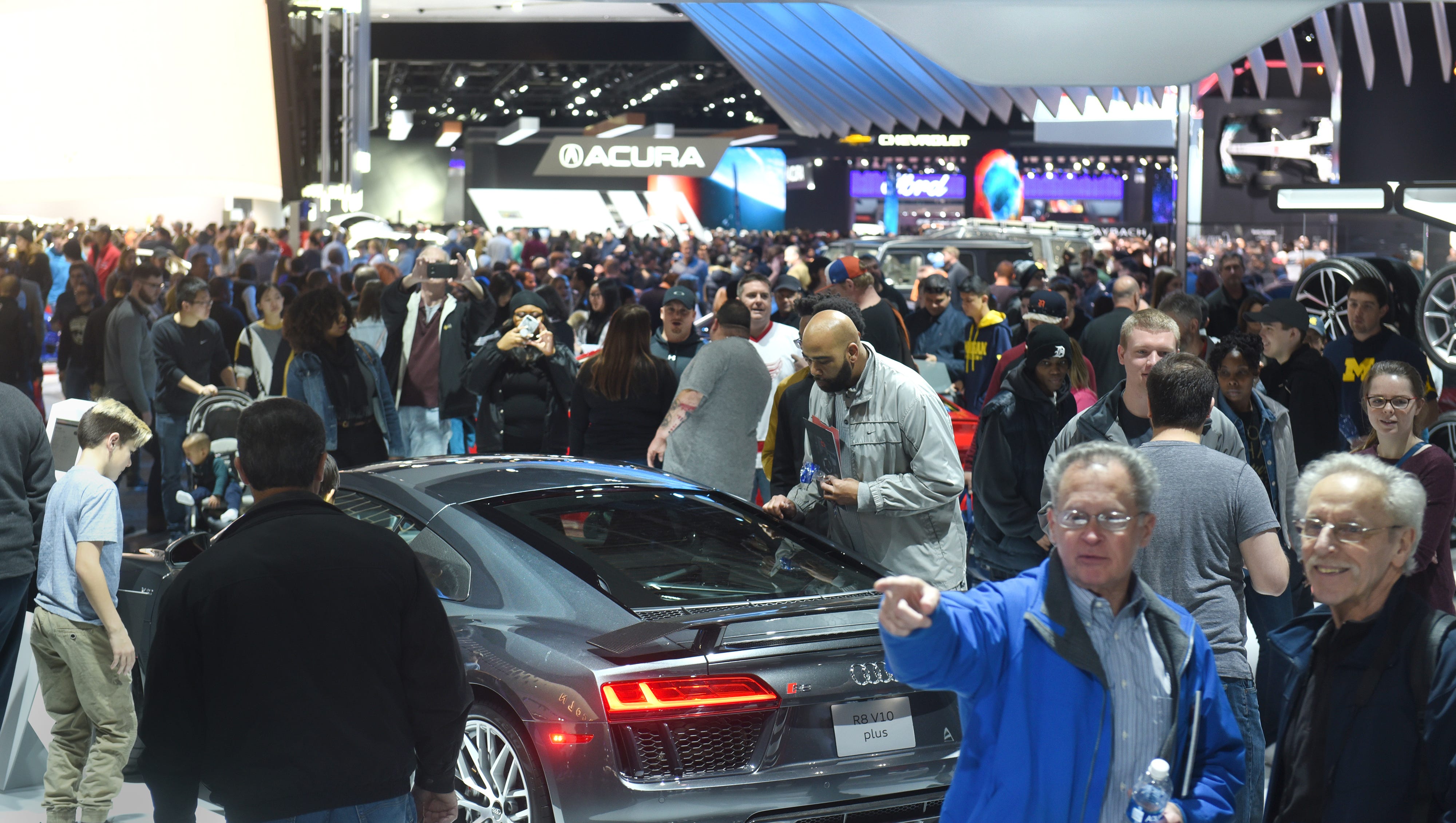 Thousands of people fill Cobo Center on Saturday January 20, 2018 at the Audi  display for the first public day for the North American International Auto Show