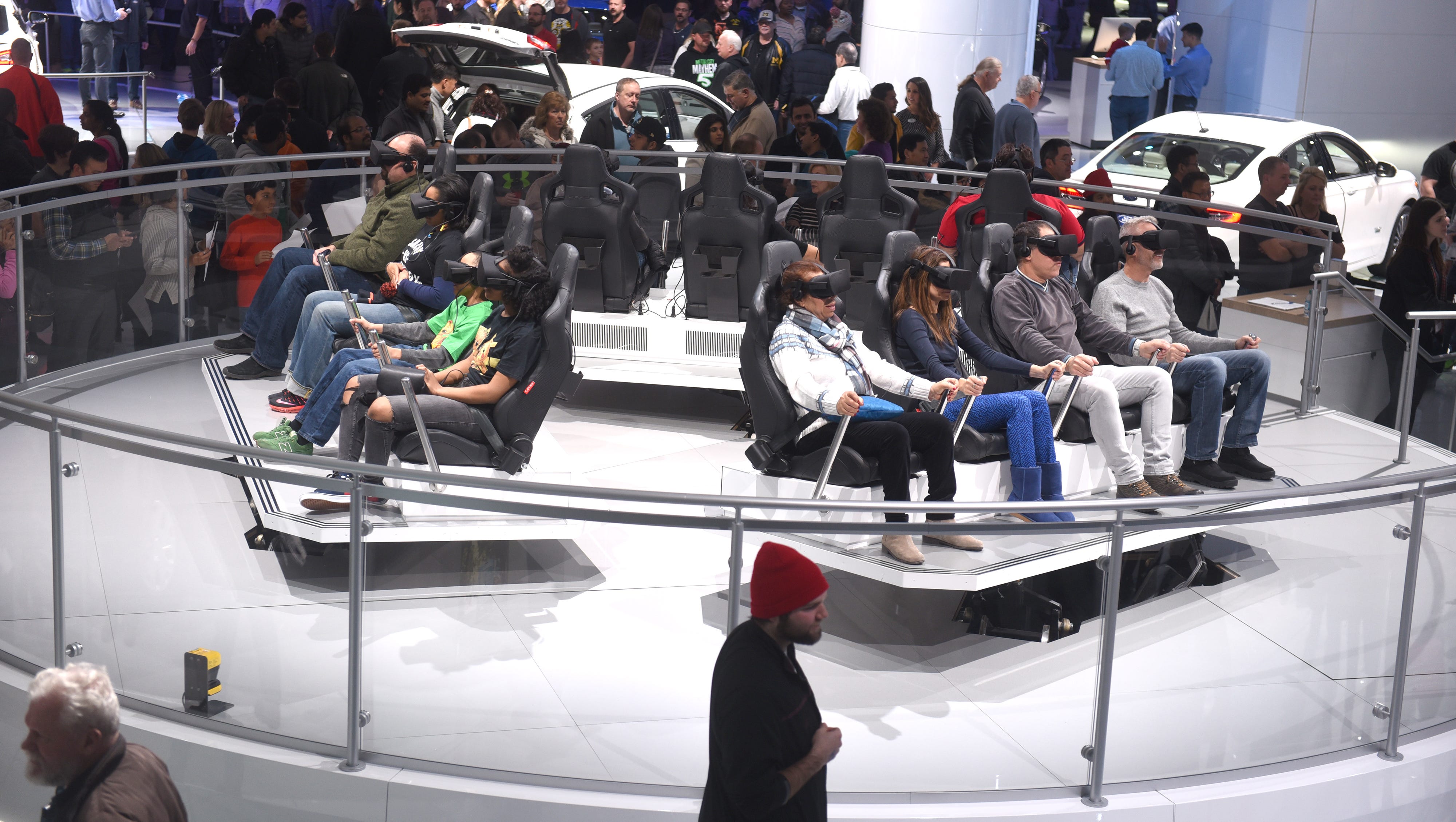 People fill Cobo Center at Ford Motor Company's Future Mobility VR Experience on Saturday January 20, 2018 for the first public day for the North American International Auto Show