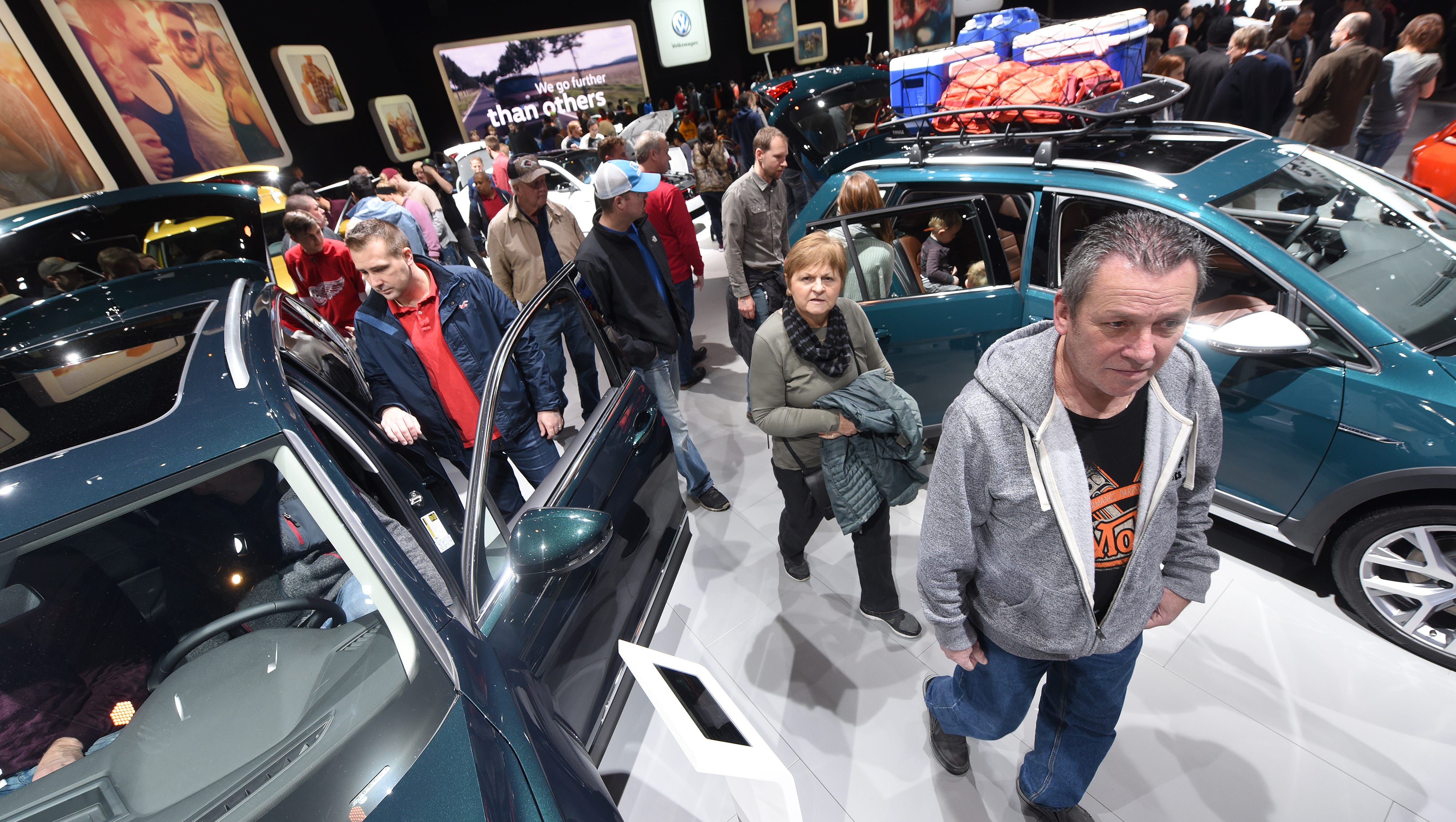 People fill Cobo Center on Saturday January 20, 2018 at the VW display for the first public day for the North American International Auto Show