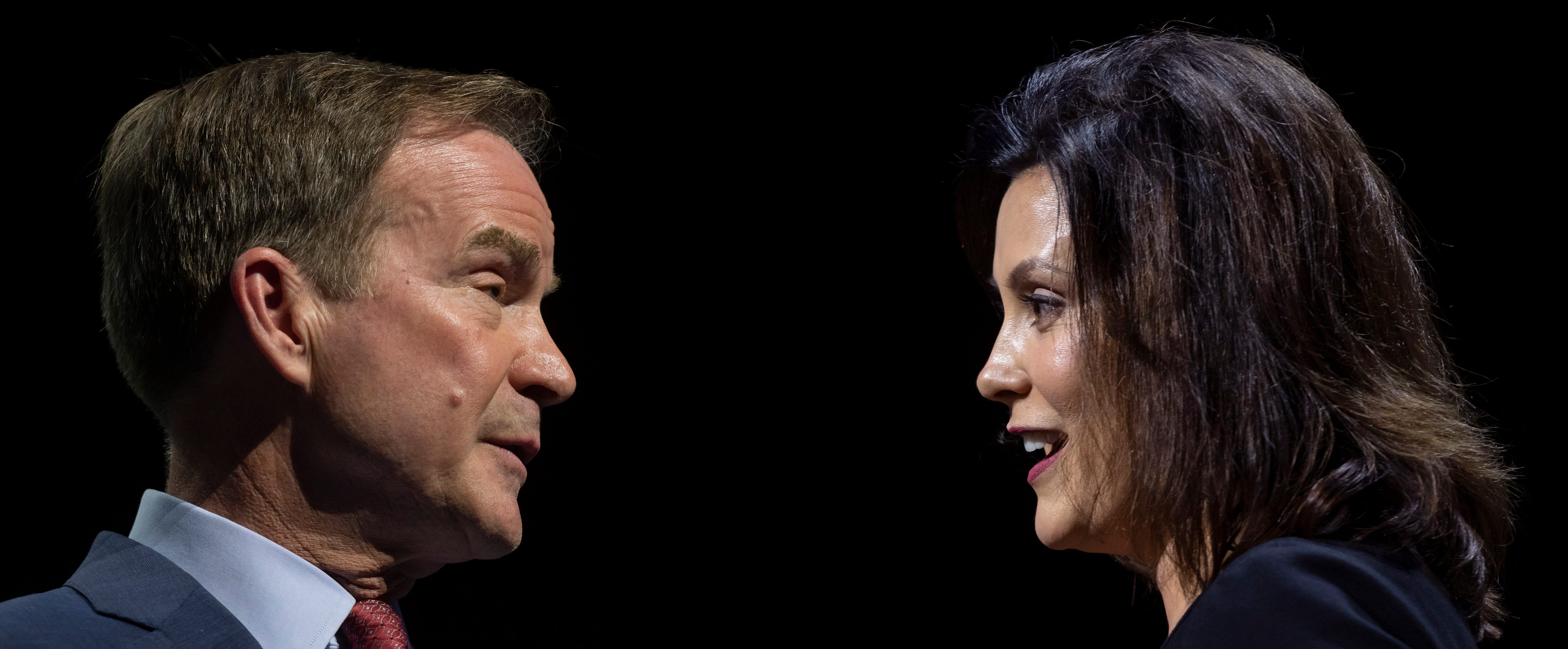 Republican Bill Schuette, left, or Democrat Gretchen Whitmer will inherit something no Michigan governor has in a long time -- the strongest economy in decades.