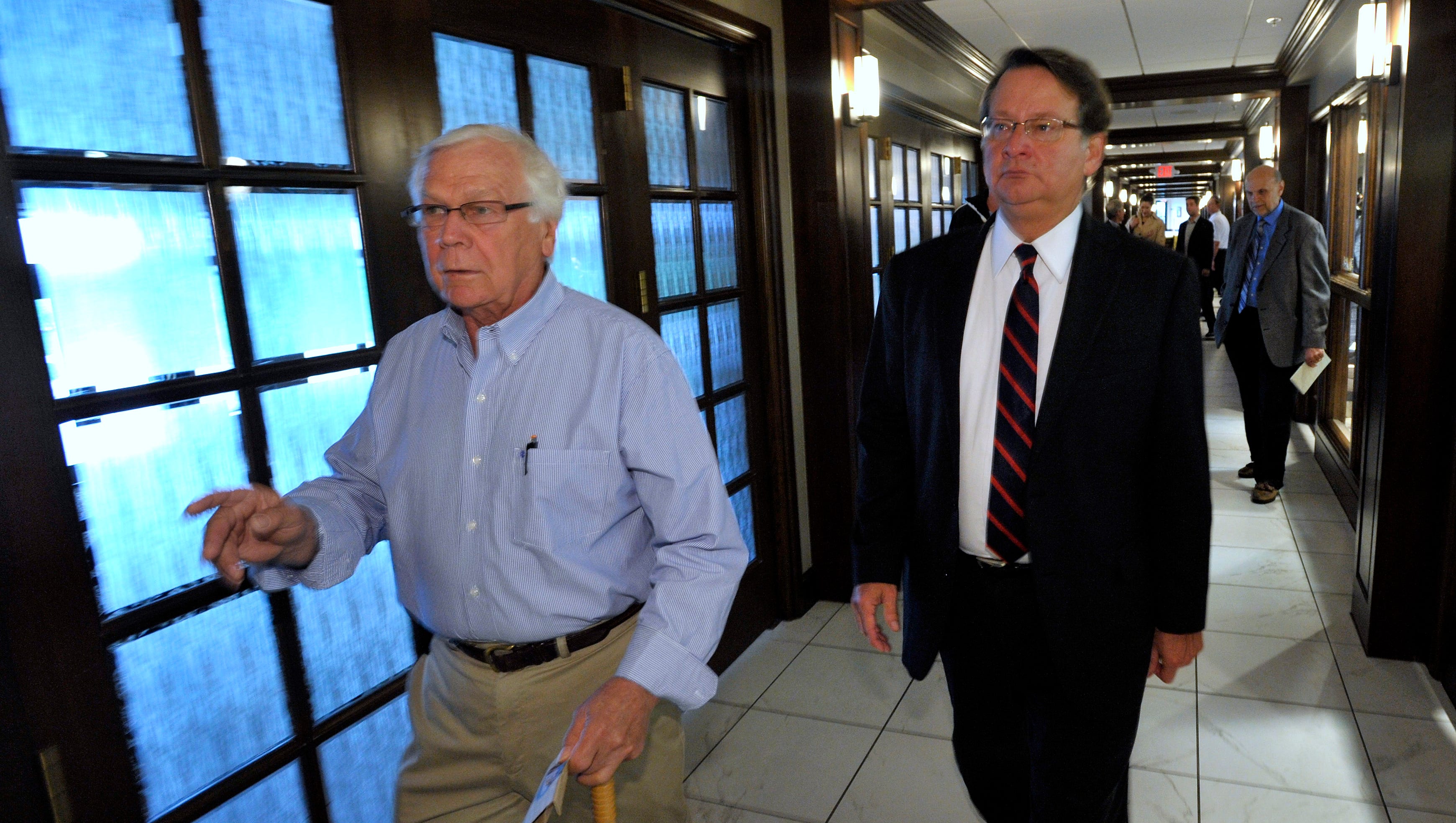 St. Clair County Commissioner Howard Heidemann, left, gives U.S. Congressman Gary Peters a tour of the Hilton Doubletree of Port Huron Hotel and Blue Water Convention Center that is under construction.