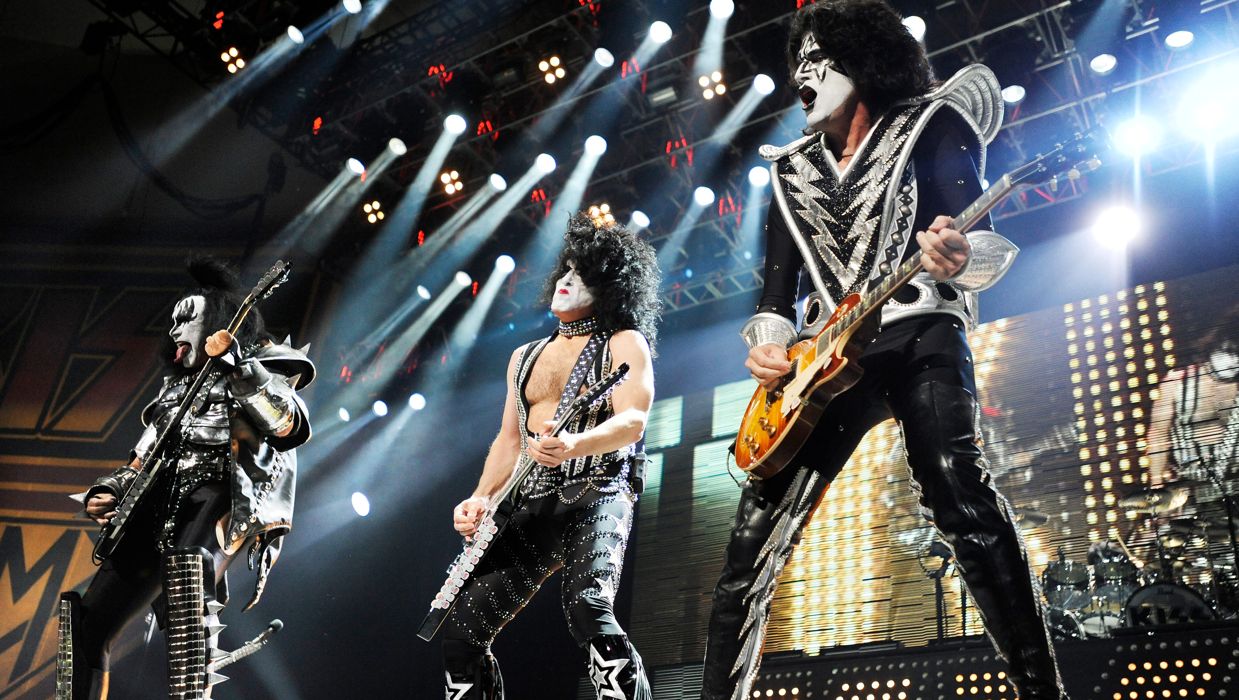 KISS members,from left, Gene Simmons, Paul Stanley and Tommy Thayer (in the role of Ace Frehley) perform at Cobo Arena on Sept. 25, 2009. Legendary rock-n-roll band KISS returned to Cobo to kick off their KISS Alive 35 tour. Much of the band's "Alive!" album, which launched them to superstardom, was recorded during concerts at Cobo Arena in 1975.