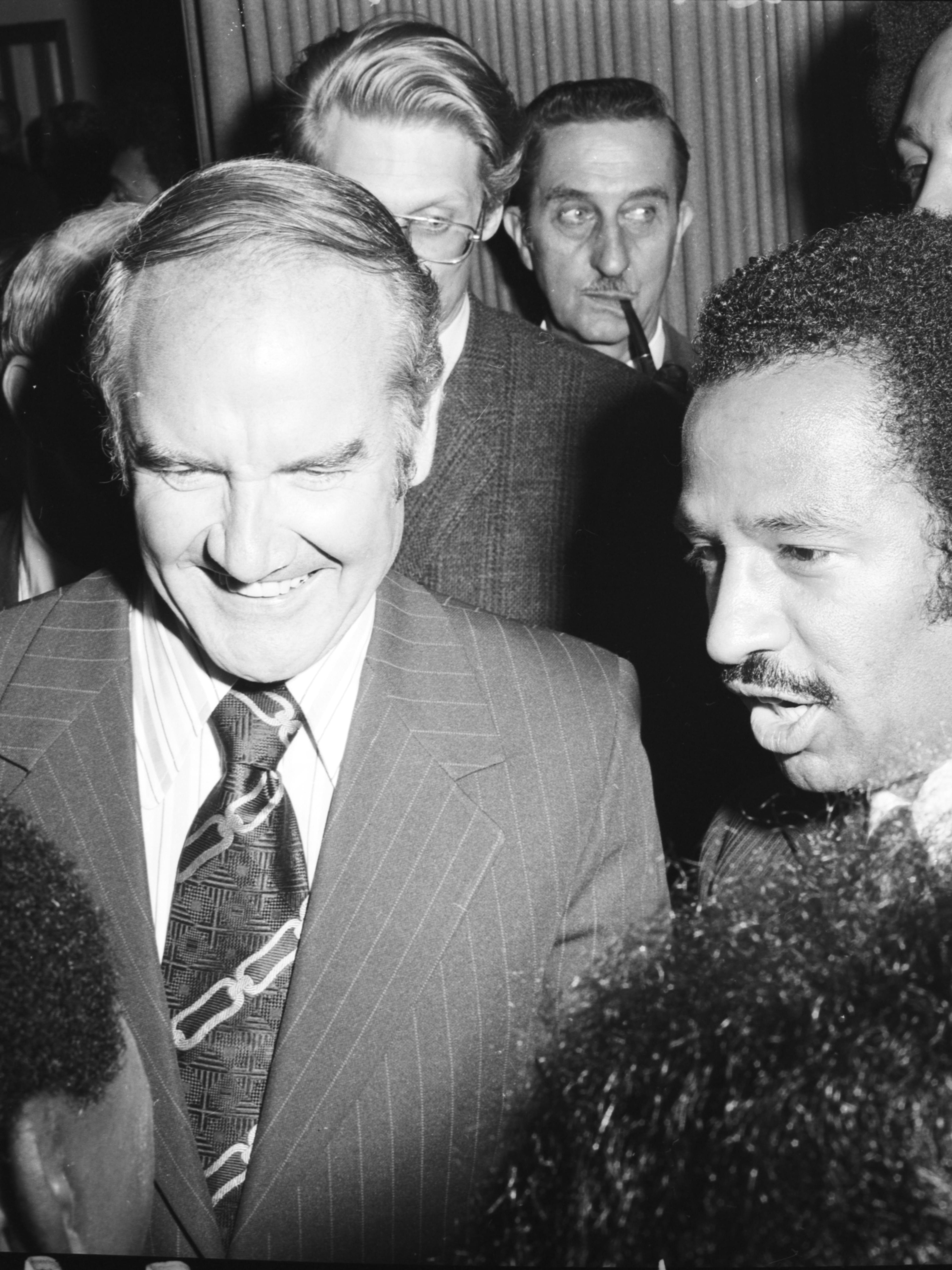 John Conyers campaigns with the Democratic nominee for president, George McGovern, in 1972.