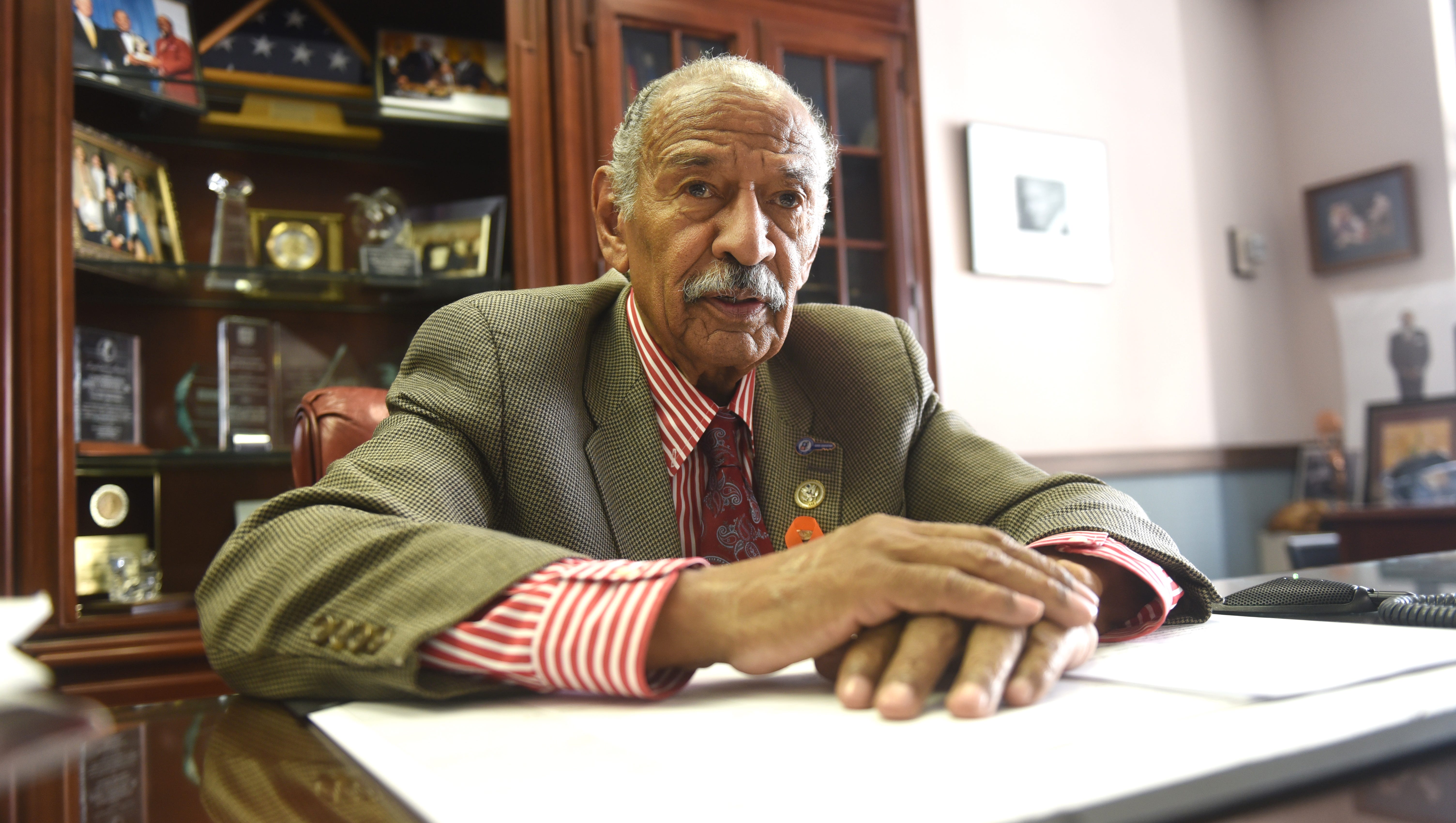 Conyers is interviewed in his Detroit offices in June 2017 about the 1967 Detroit unrest. "Collectively, a fuse was blown," he said. "People just lost it ... and the police overreacted."