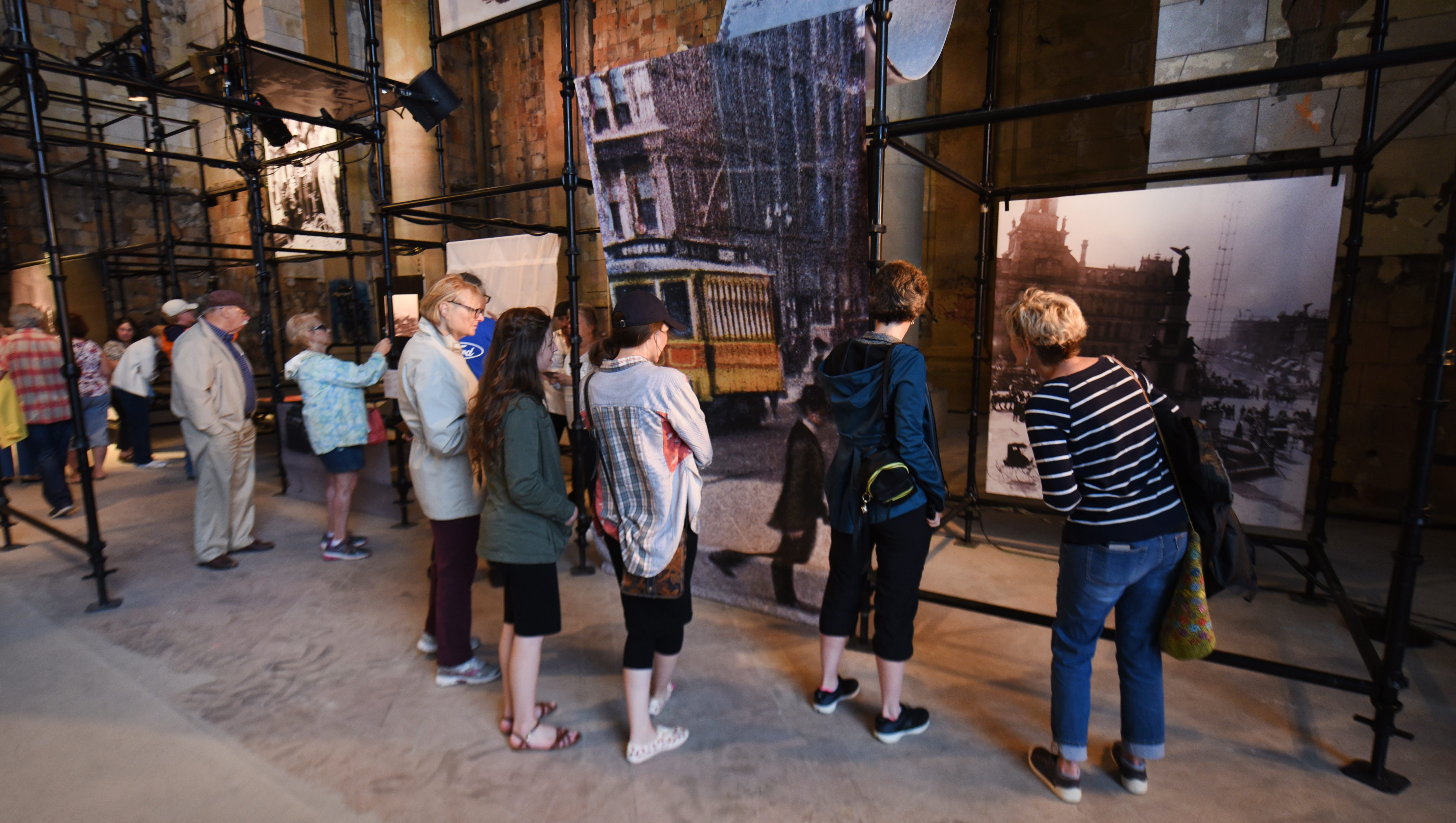Historical displays show imagery and artifacts from when the Michigan Central Train Depot was open for business.