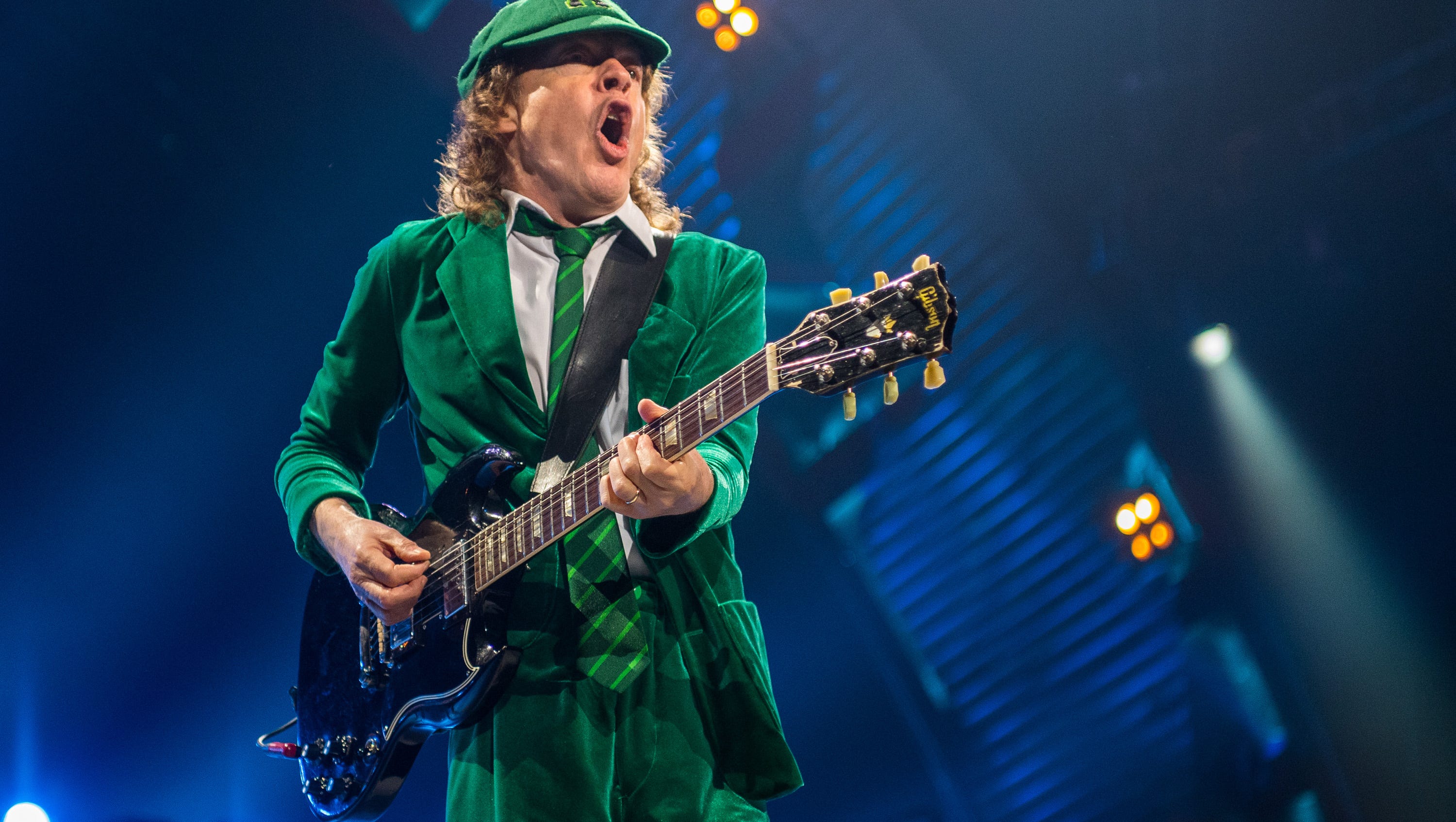 AC/DC's Angus Young  performs Friday night during the “Rock or Bust” World Tour at The Palace Of Auburn Hills.