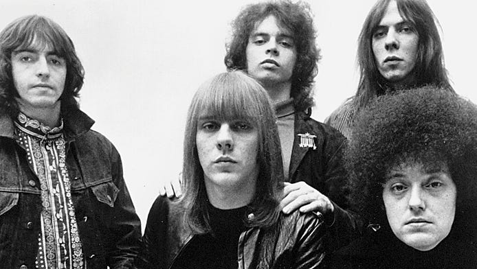 The MC5 in an old publicity shot. Back row, from left: Michael Davis, Wayne Kramer, Fred "Sonic" Smith. Front row: Dennis Thompson, left, Rob Tyner.
