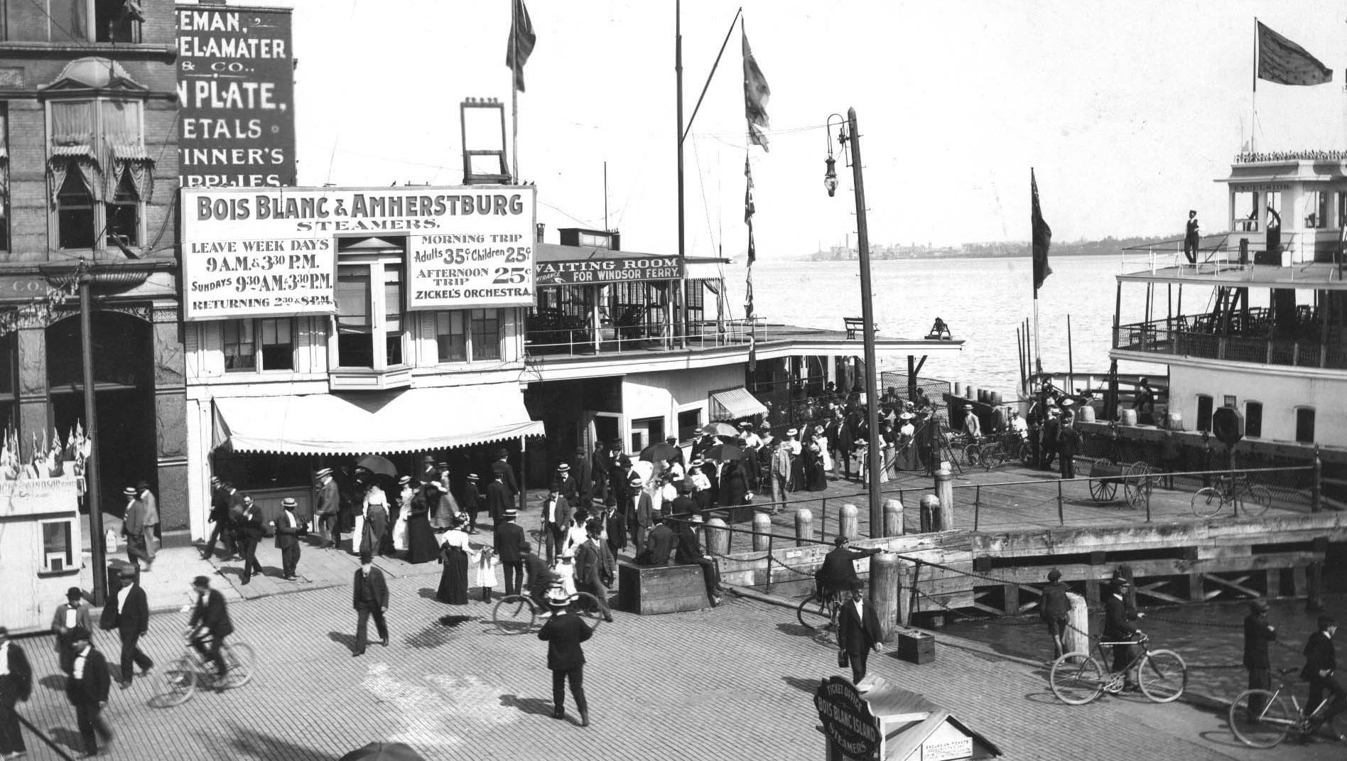 The old steamer docks at the foot of Woodward in Detroit are seen in a photo from the turn of the 20th century. Boats carried passengers to Boblo Island and Amherstburg, Ontario.