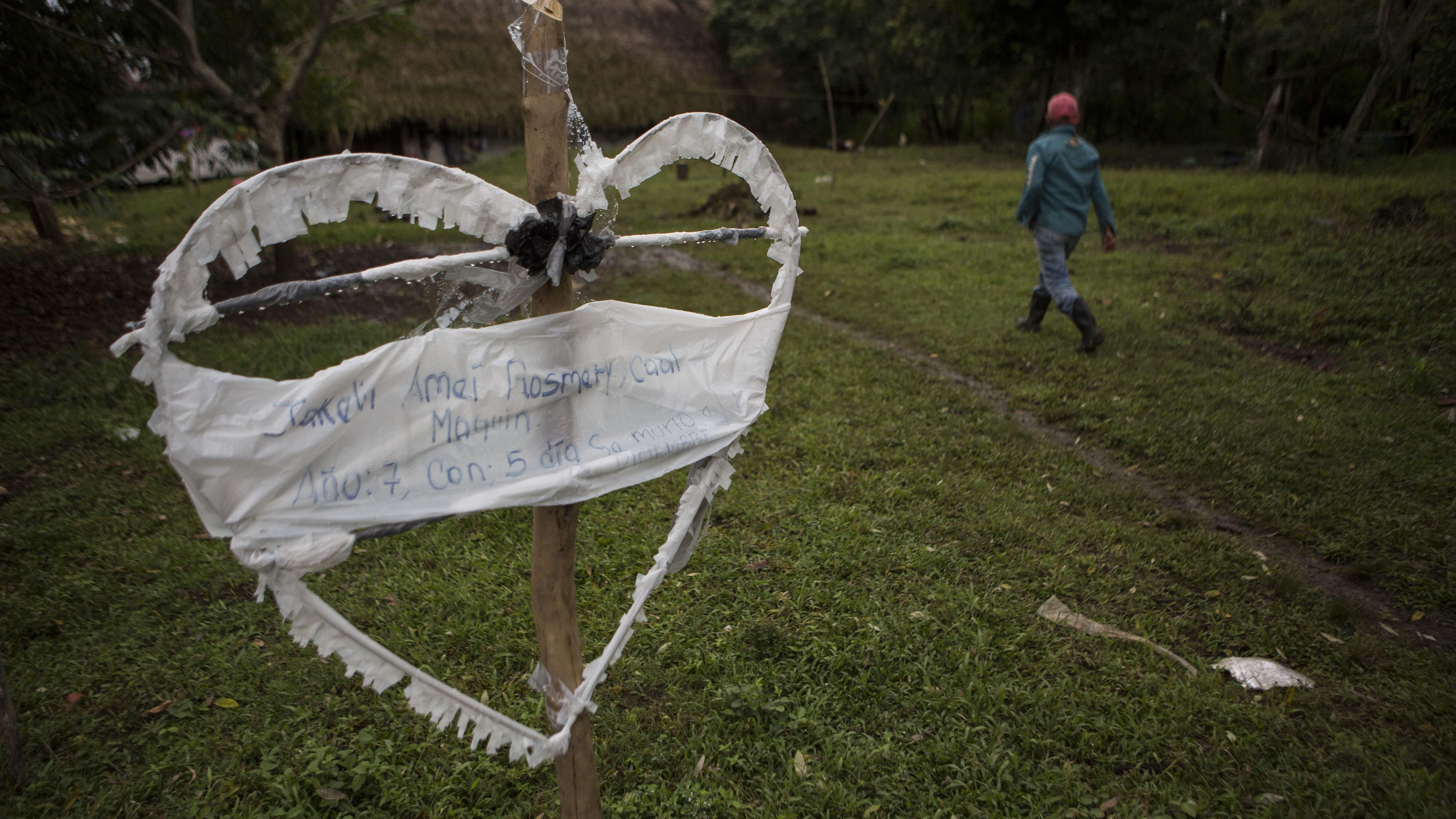 A heart-shaped sign displays the name of Jakelin Amei Rosmey Caal in Raxruha, Guatemala, on Saturday, Dec. 15, 2018.