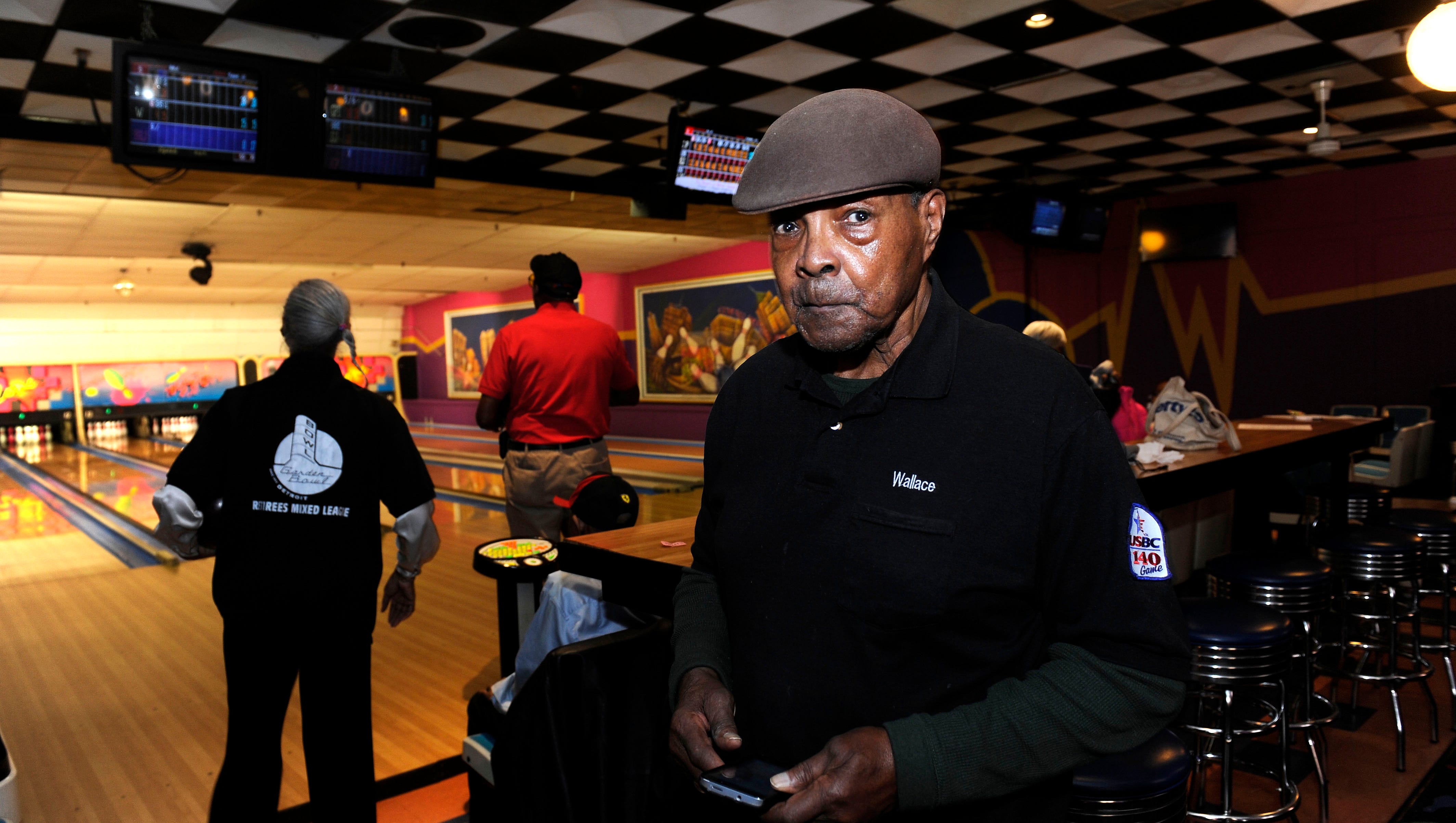 Lions veteran Wally Triplett, now nearly 89,  bowling at Garden Bowl in Detroit on  Feb. 18, 2015. Triplett — Bobby Layne’s teammate, Jackie Robinson’s friend — is a black man who staunchly still calls himself a Negro.