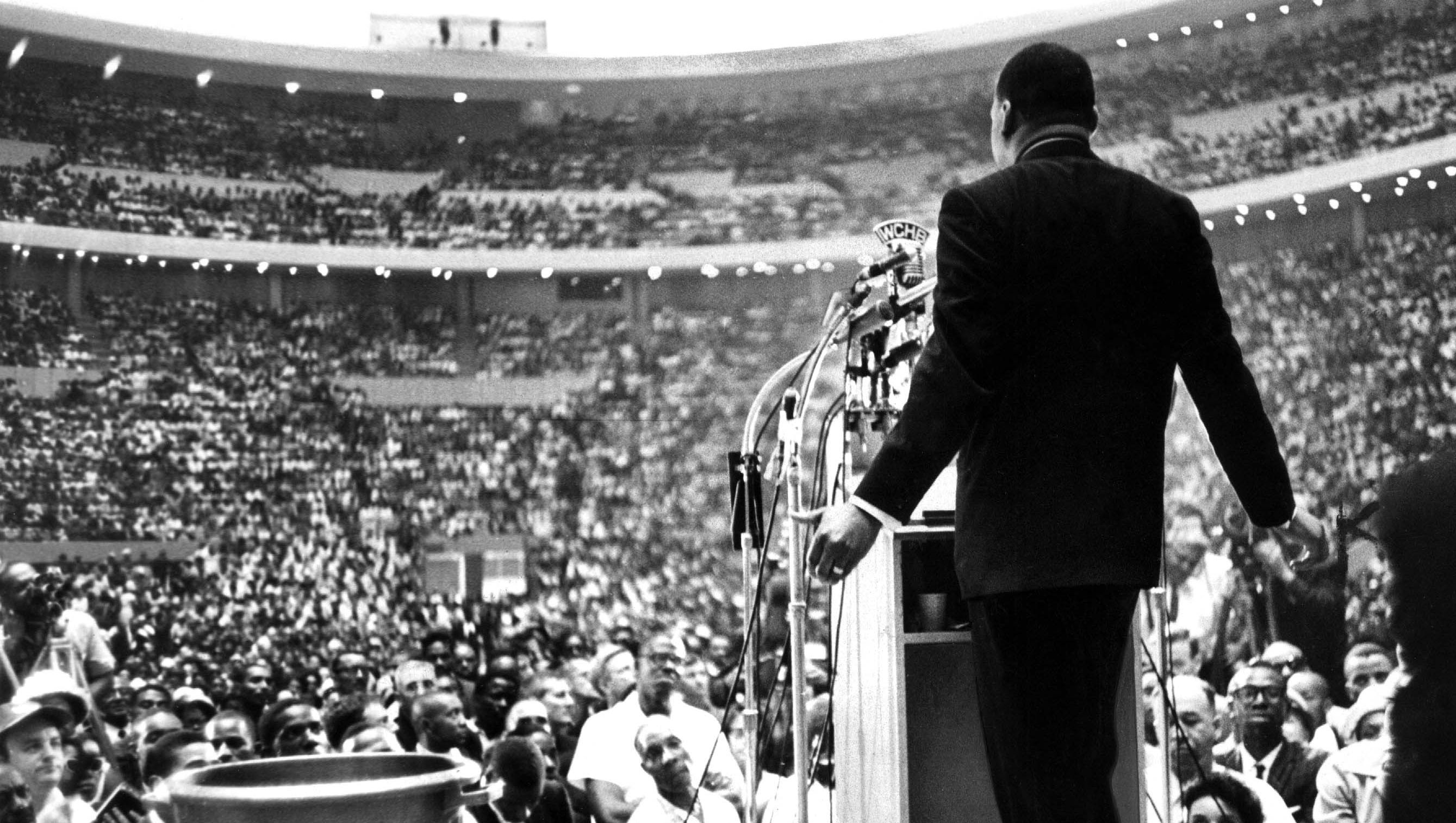 Dr. Martin Luther King Jr.  gives his original "I Have a Dream" speech in Cobo Arena on June 23, 1963, during the city's March for Freedom. Since its opening, Cobo has drawn politicians and organizers from across the spectrum.