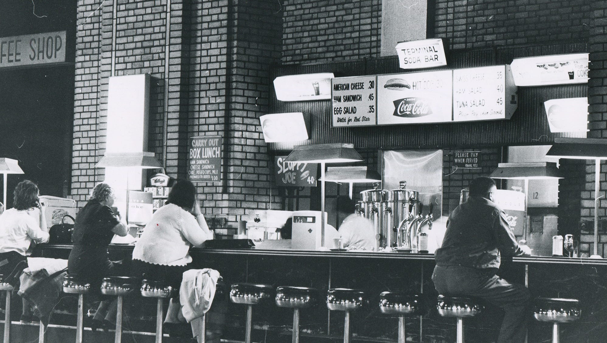 A cheese sandwich costs 30 cents in the Terminal Soda Bar on May 3, 1966.