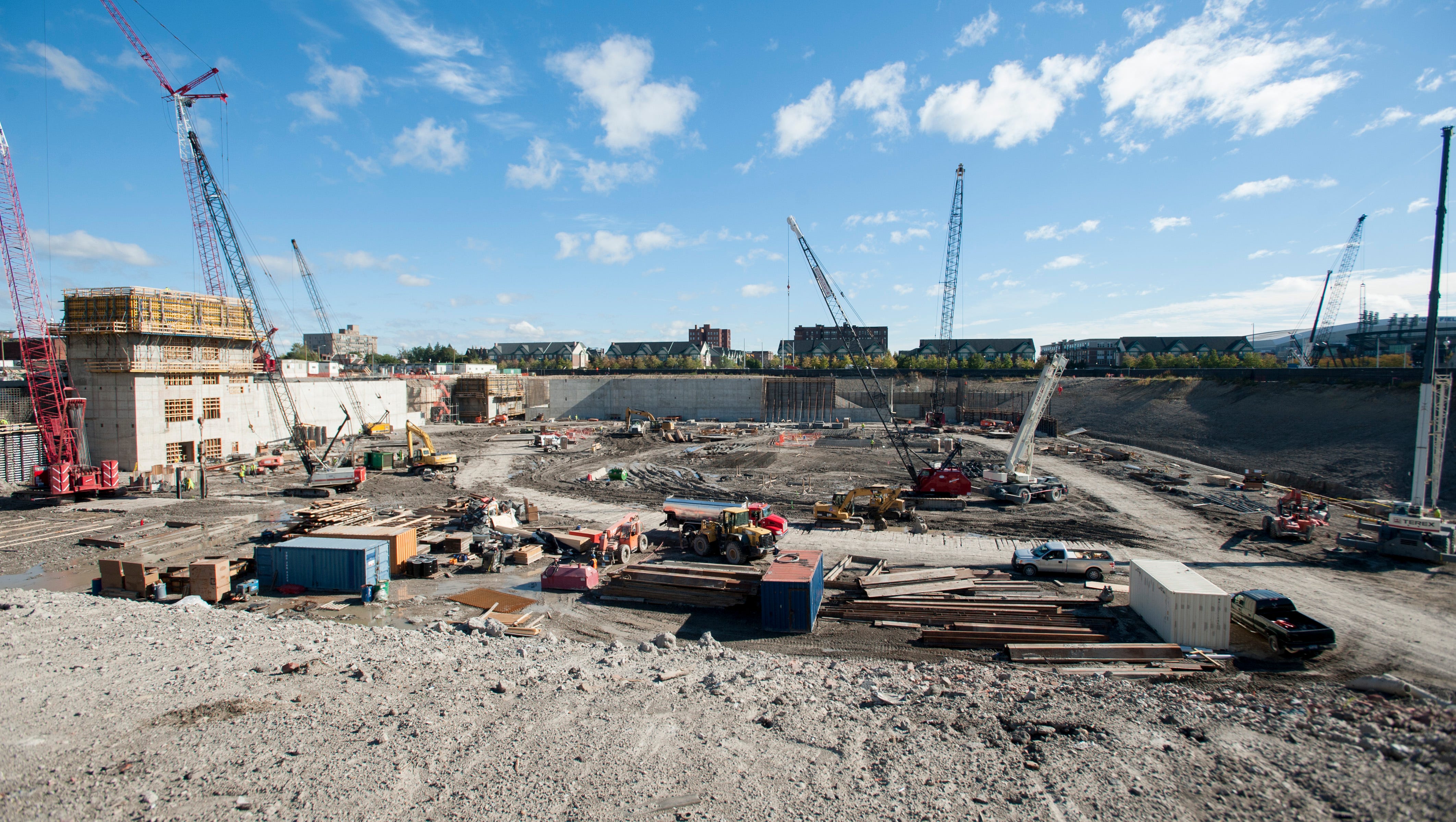 Construction of Little Caesars Arena is underway October 1, 2015.