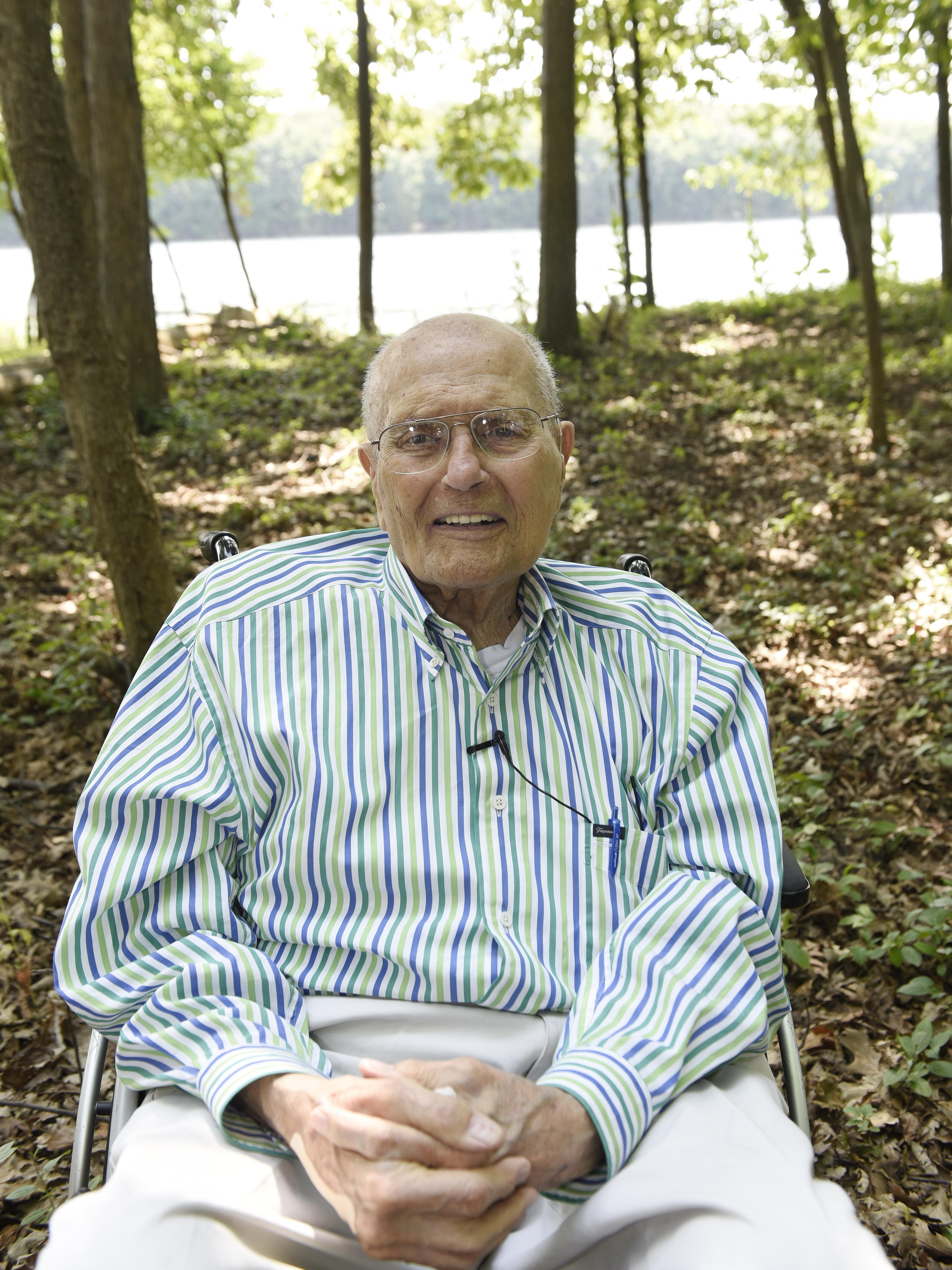 John Dingell sits in front of Humbug Marsh on the Detroit River International Wildlife Refuge on August 9, 2017. Ex-Rep. Dingell suggests he may leave hospital Tuesday after a heart attack he suffered Sept. 17, 2018.