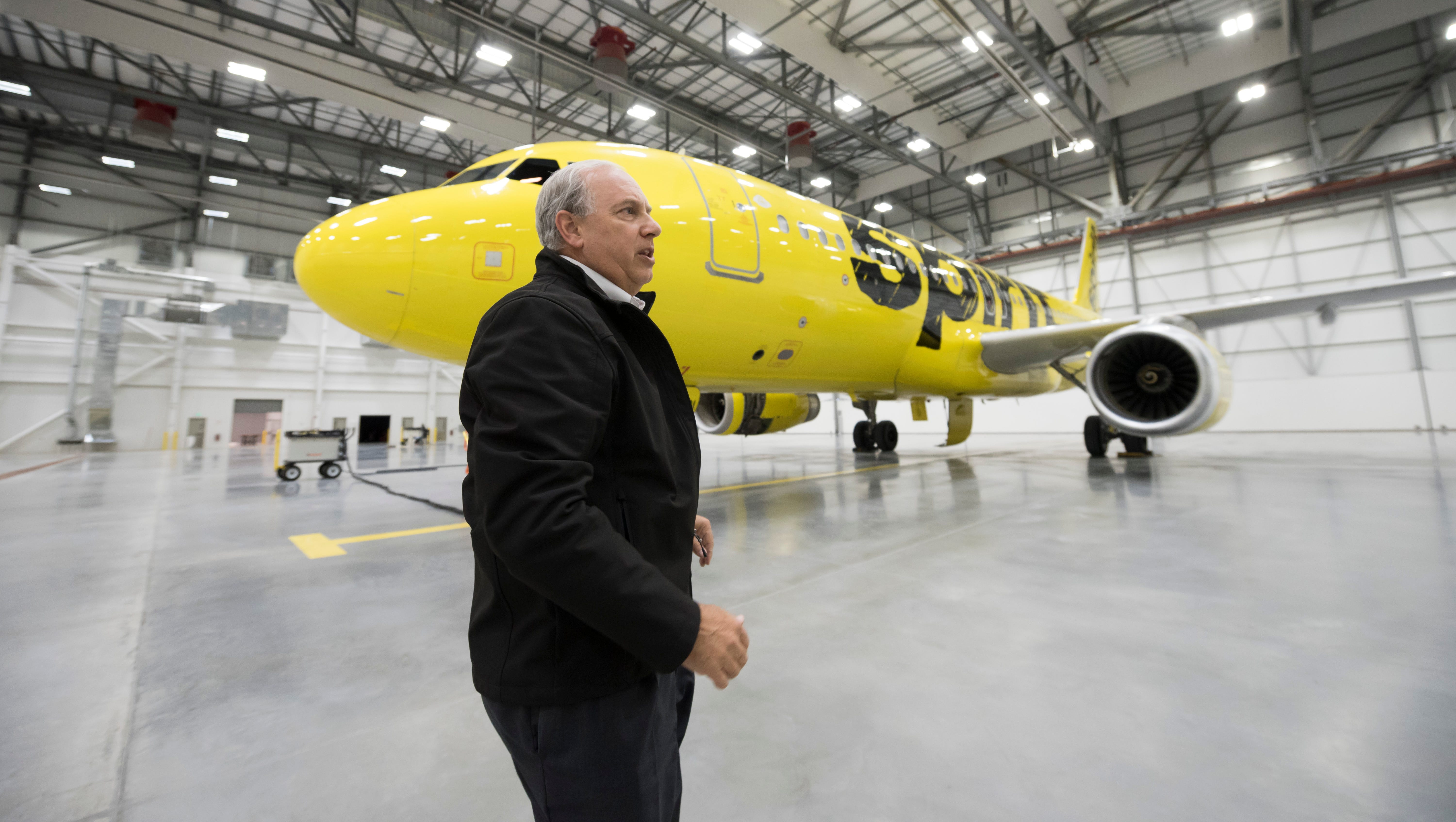 Kirk Thornburg, vice president of technical operations, is seen in the new maintenance hangar for Spirit Airlines.