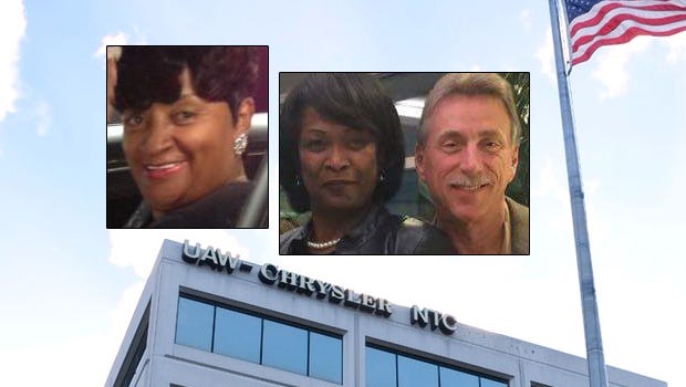 The UAW-Chrysler National Training Center in Detroit. Inset: Virdell King, Nancy Johnson and Norwood Jewell.