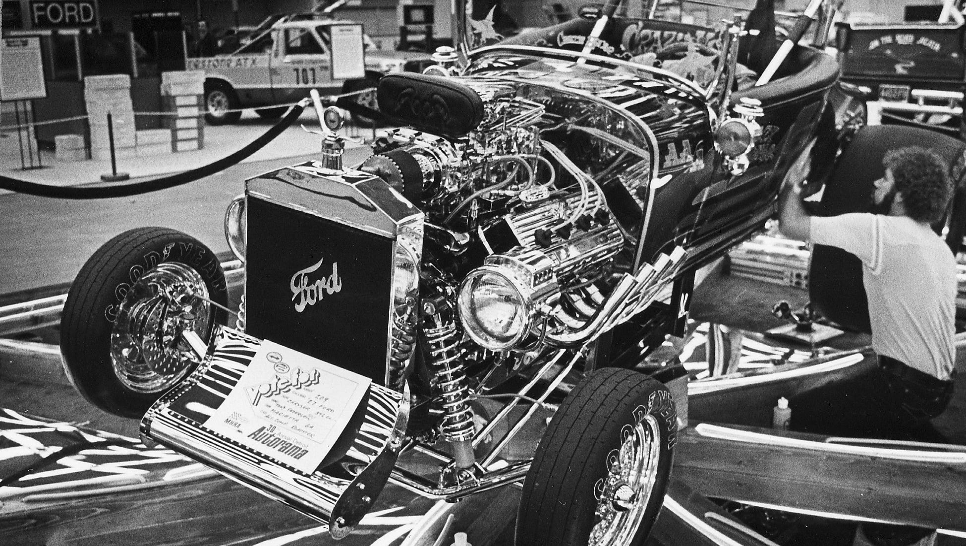 Someone polishes a hot rod at Autorama on Jan. 8, 1982. The annual custom car show has been staged there since 1961.