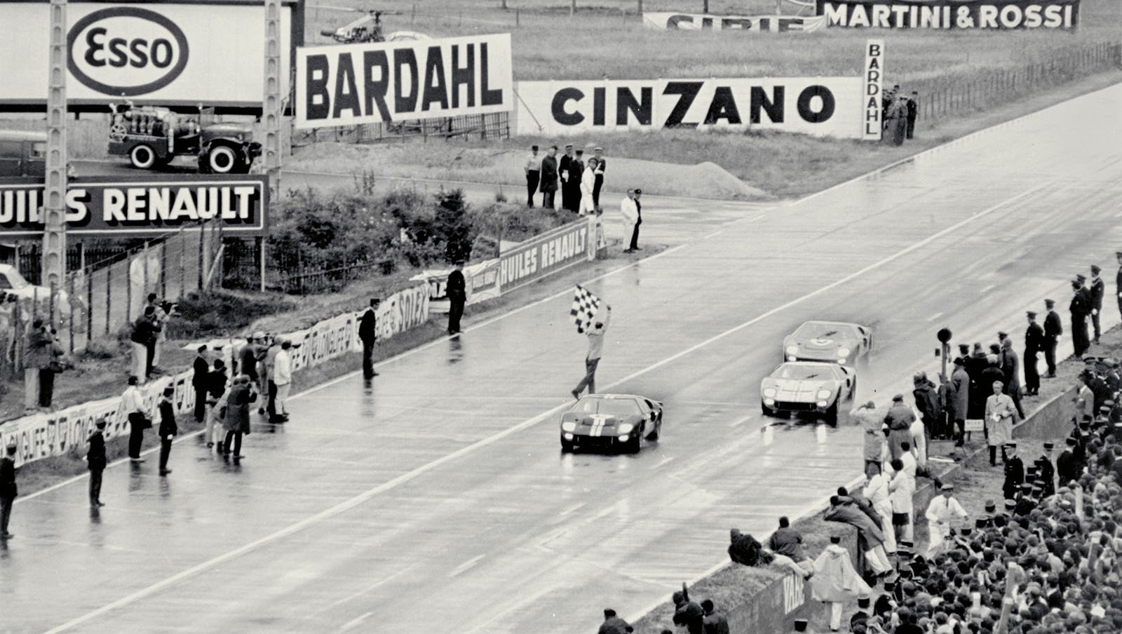 At the 1966 24 Hours of Le Mans race, two Ford GT40 Mark II cars were close at the finish line, with the  Bruce McLaren and Chris Amon car declared the winner. It was the first win at Le Mans for an American car.