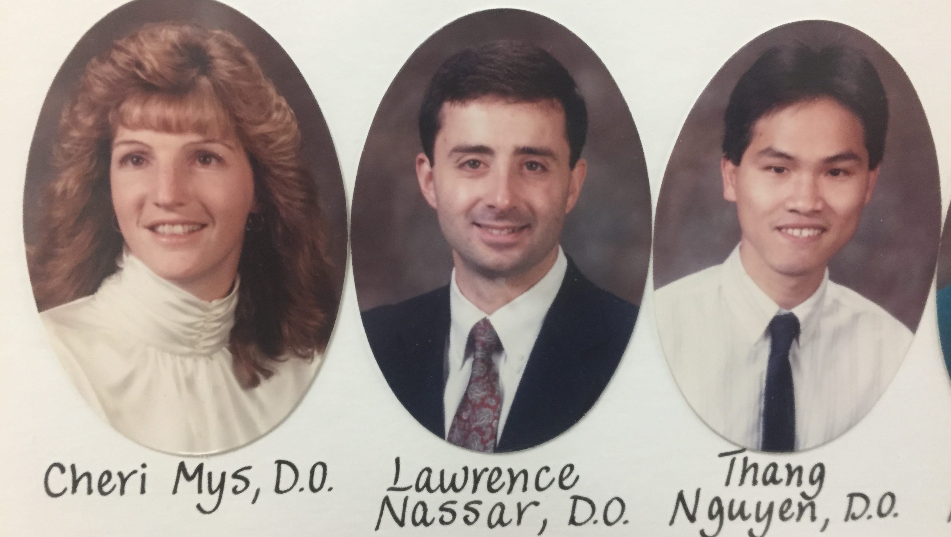 1993: Larry Nassar graduates from Michigan State's College of Osteopathic Medicine. The year before, he assaulted his earliest known victim, a 12- to 14-year-old girl, during a study on manipulation treatments for his medical degree, according to a federal lawsuit against him.