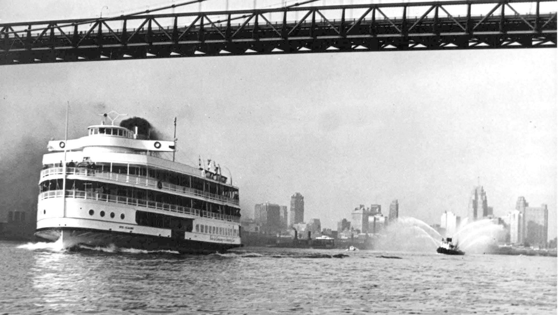 The steamship Ste. Claire passes under the Ambassador Bridge on June 19, 1967, bound for Boblo Island, Detroit's day trip getaway for much of the 20th century.