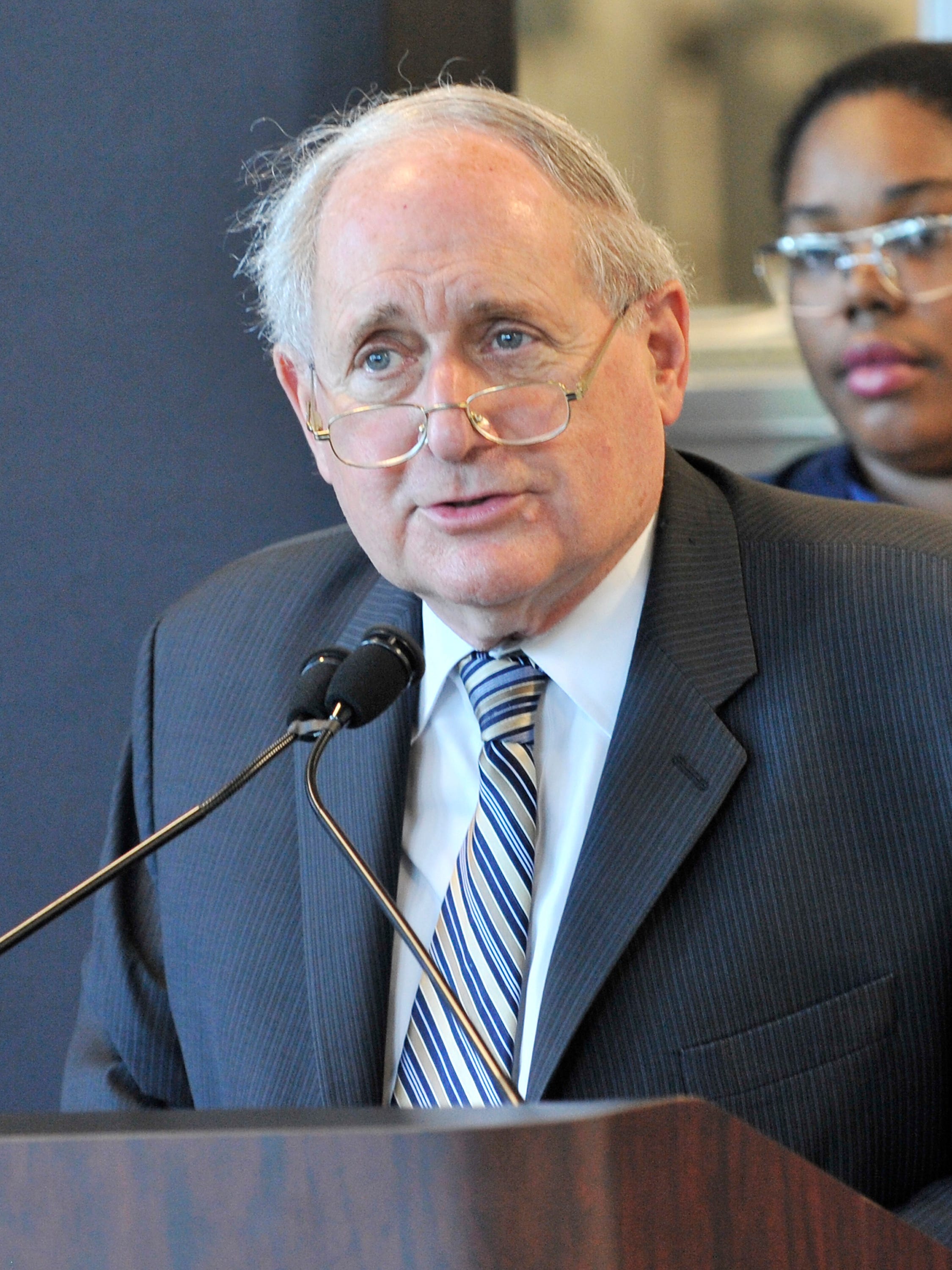 Sen. Carl Levin speaks as U.S. Energy Secretary Dr. Steven Chu visits the A123 Systems plant in Romulus  on July 18, 2011. After 36 years, hundreds of speeches and more than 12,000 votes, Michigan’s longest-serving U.S. senator is coming home.