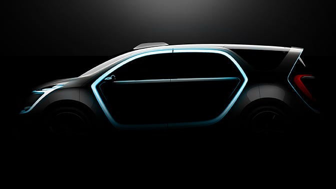 Chrysler Portal concept user experience, exterior, side-view and LED interactive portal lighting.