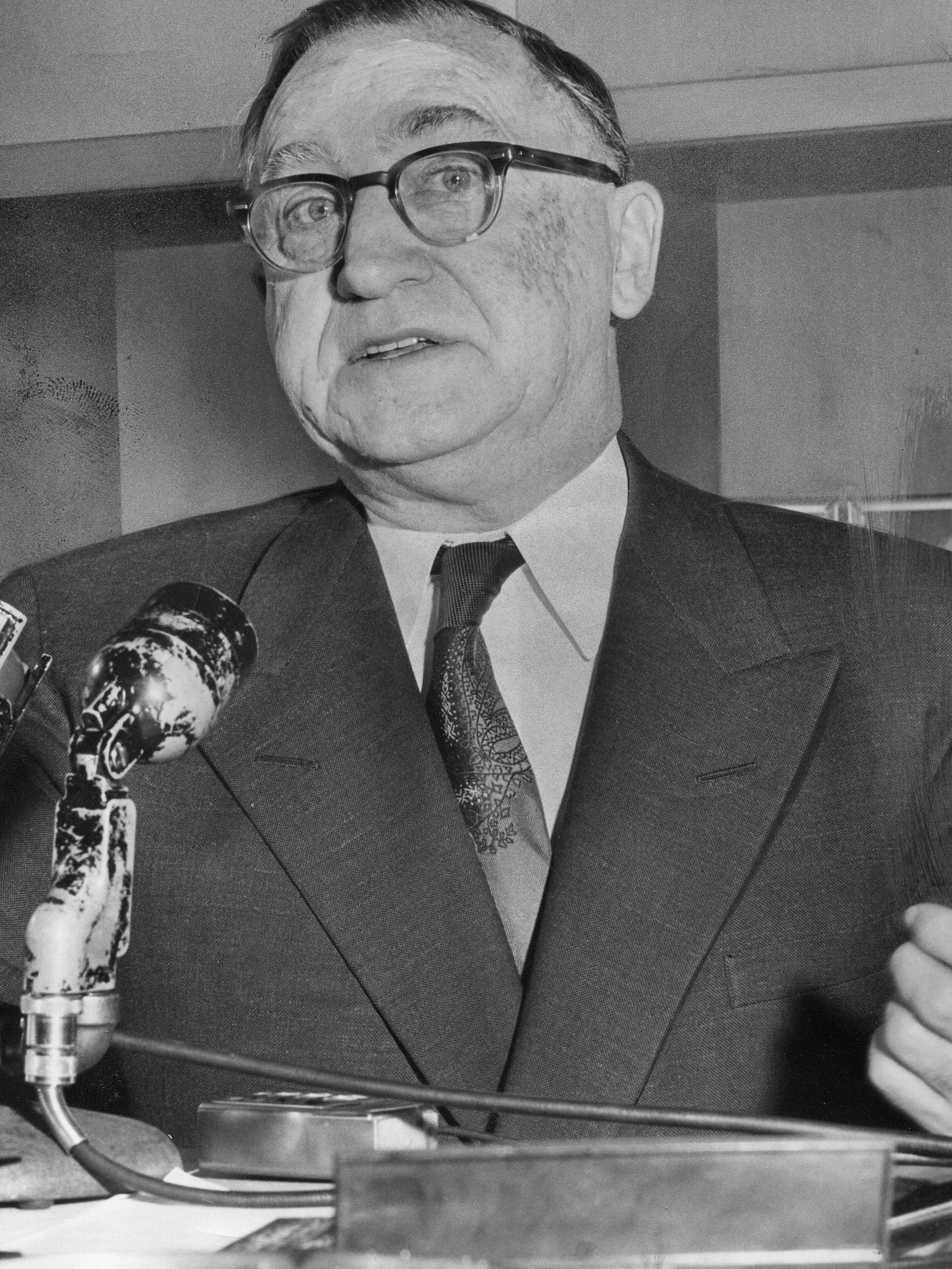 Detroit Mayor Albert Cobo announces he will not seek re-election Feb. 14, 1956. He died in 1957, without ever seeing the convention center he had envisioned completed.