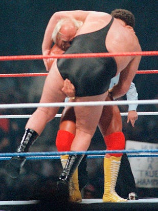 Hulk Hogan bodyslams Andre the Giant in the most epic moments in wrestling history.