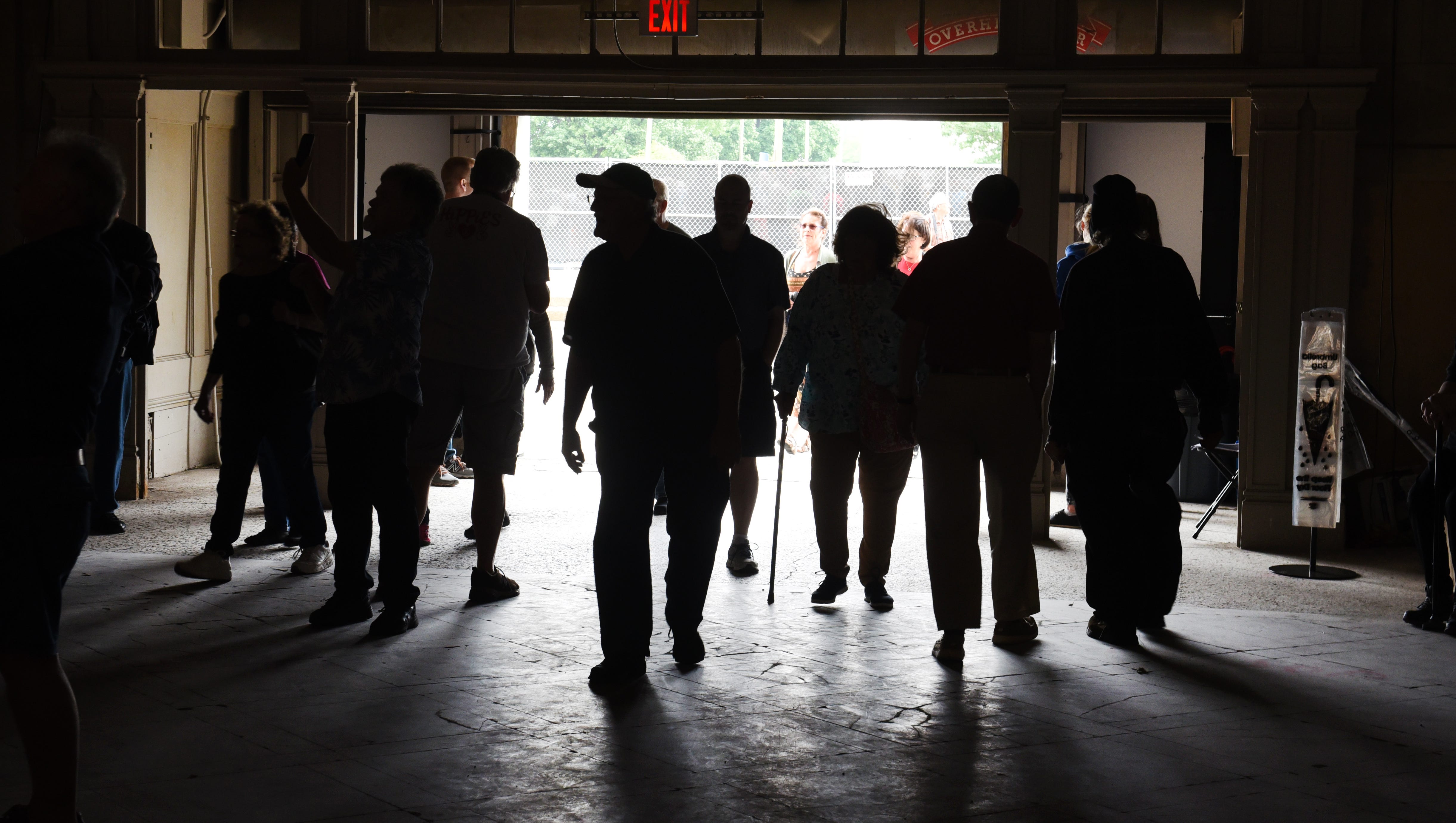 People enter the Michigan Central Train Depot Friday during an open house in Detroit.