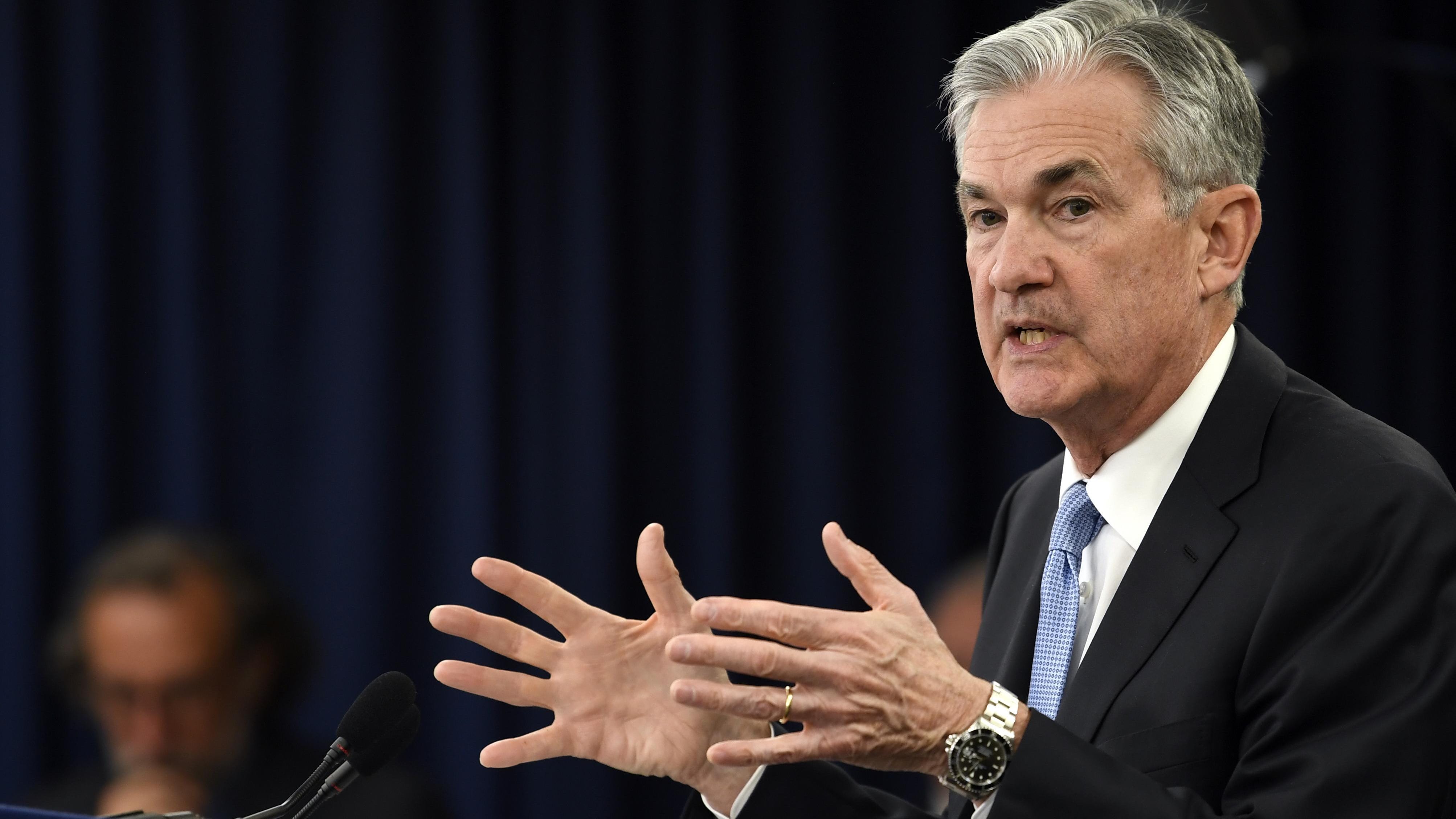 In this March 20, 2019, file photo Federal Reserve Chair Jerome Powell speaks during a news conference in Washington. The Federal Reserve is putting forward two proposals to modify regulations put in place after the 2008 financial crisis that the banking industry complained were too restrictive.