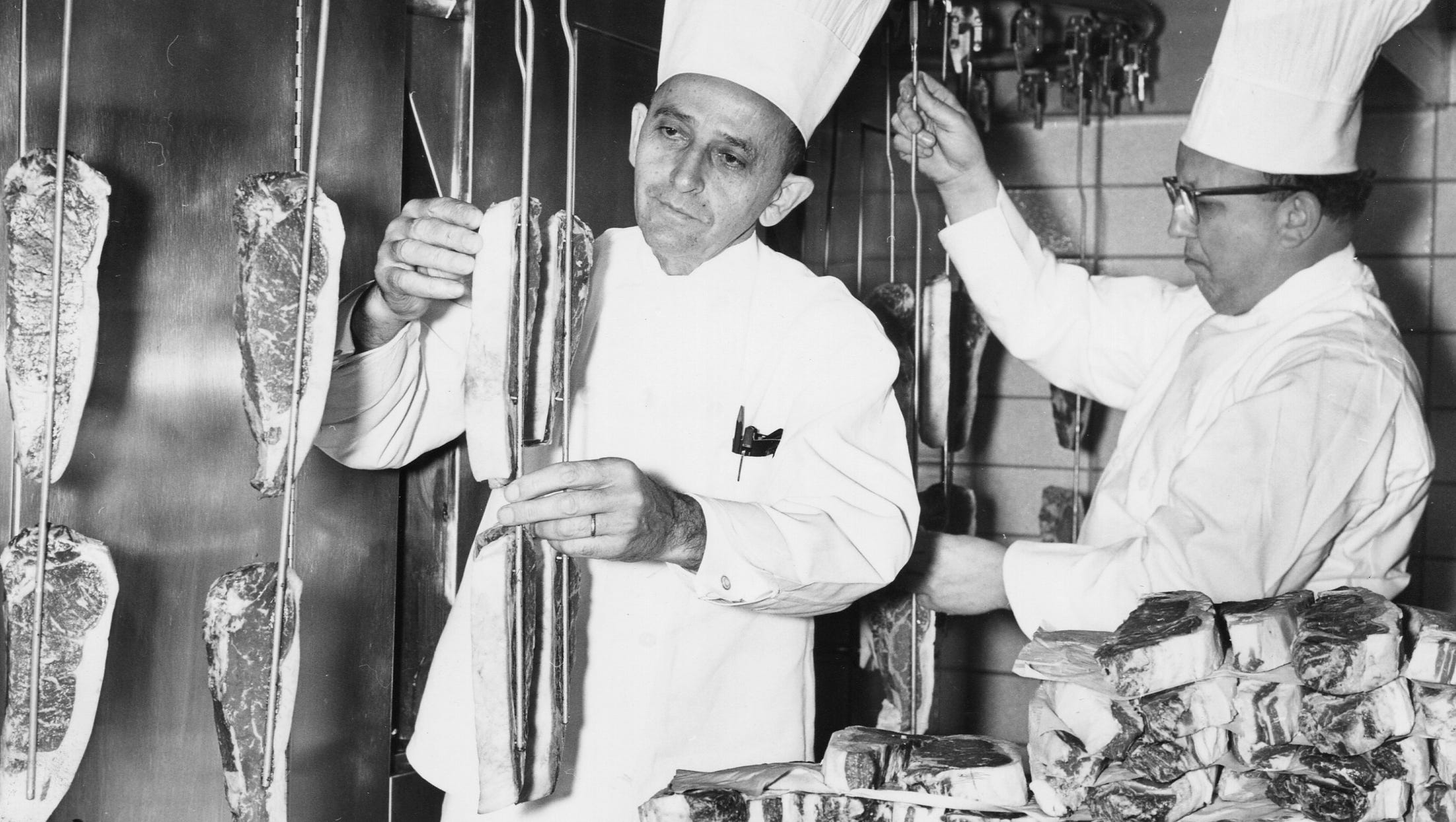 Cobo has been home to many exhibits and expositions; here, butchers display their trade on Oct. 21, 1960.