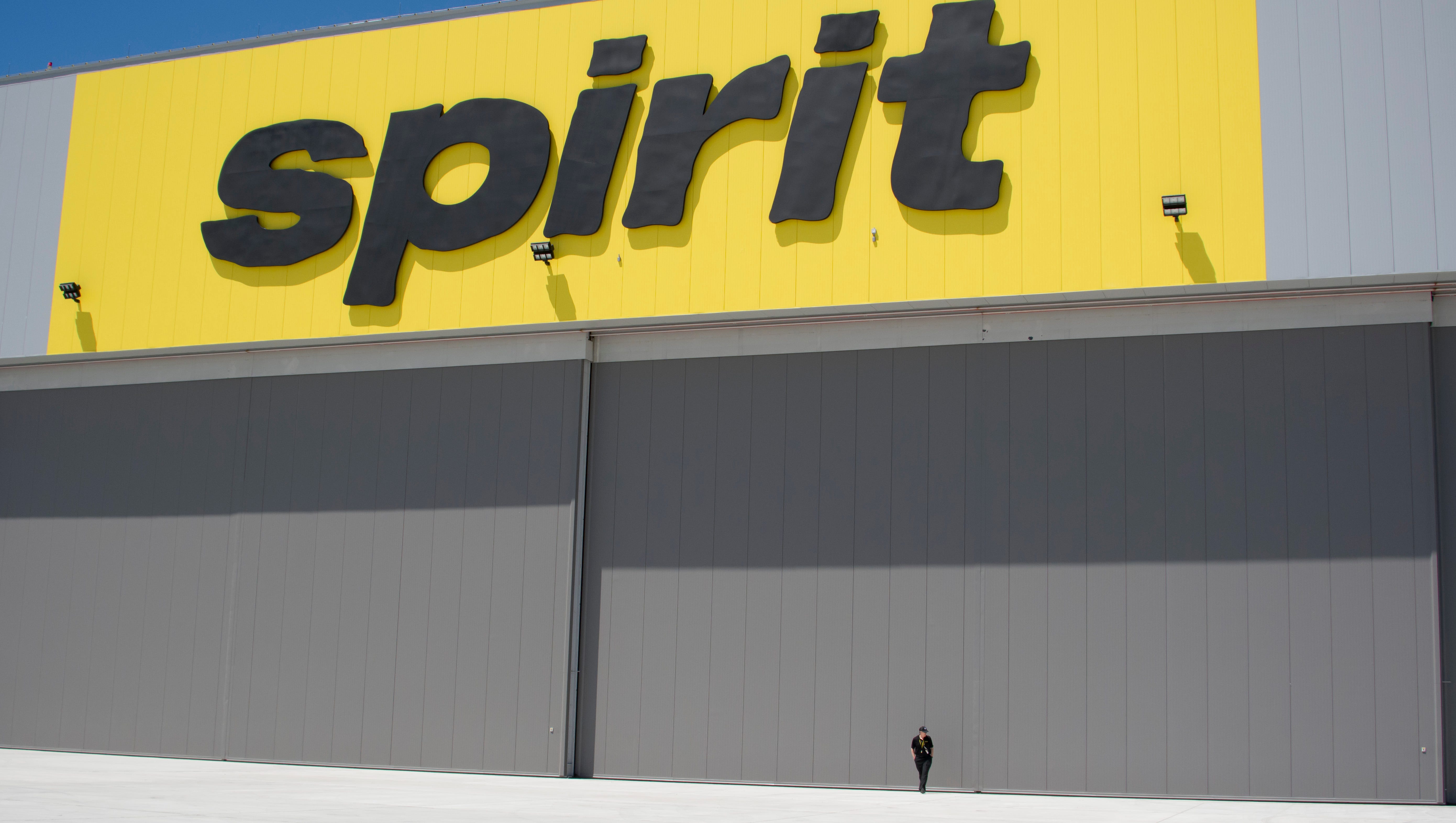 An exterior of the new maintenance hangar for Spirit Airlines is immense, with the capability to hold three A320-sized airplanes, while holding four more on the tarmac outside.