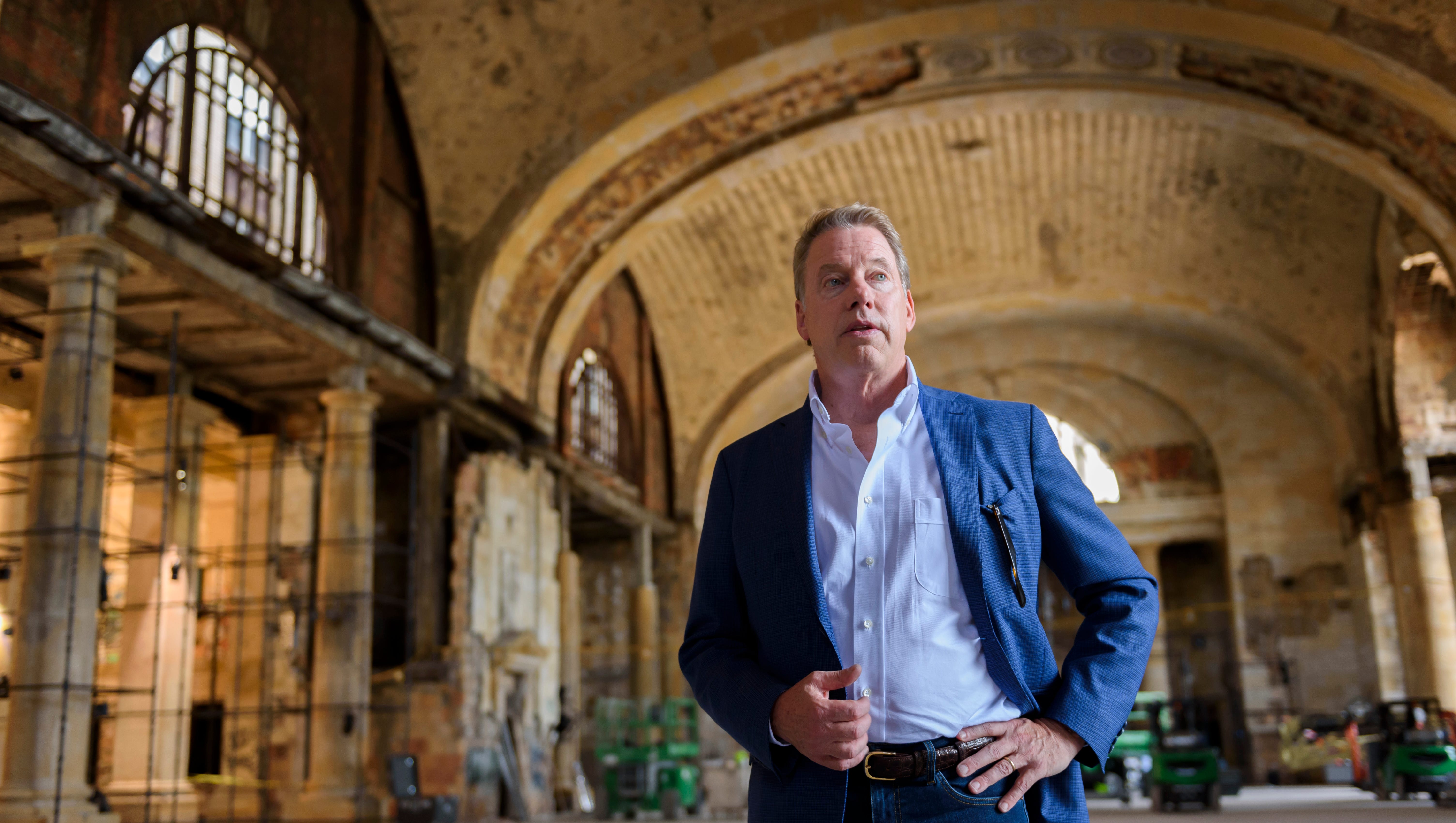 Ford Executive Chairman Bill Ford Jr. stands in the lobby of the former Michigan Central Depot train station in Detroit, June 14, 2018. Ford Motor Co.'s purchase of the building and several others in Corktown will allow the automaker to build a new mobility corridor along Michigan Avenue, from Corktown to its facilities in Dearborn, Willow Run and the University of Michigan campus.