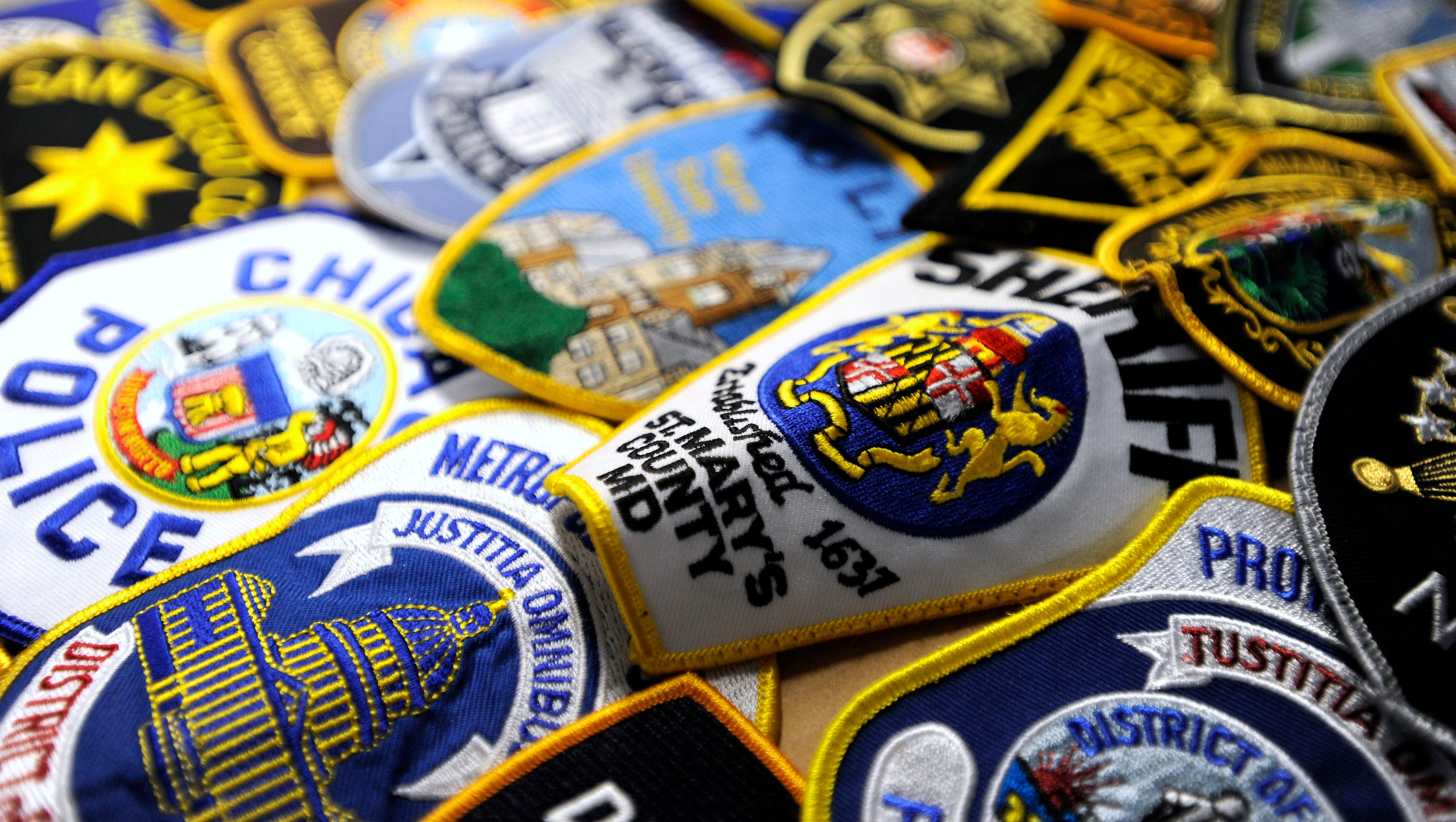 These are police shoulder patches that were given to TBL USA president and founder Andrew Jacob and vice president Pete Forhan by officers from the U.S. and Europe during their visit to Washington, D.C. for National Police Week earlier this week. One patch is from the St. Mary's County, Maryland Sheriff's Office that was established in 1637, one of the first sheriff's departments in the U.S.