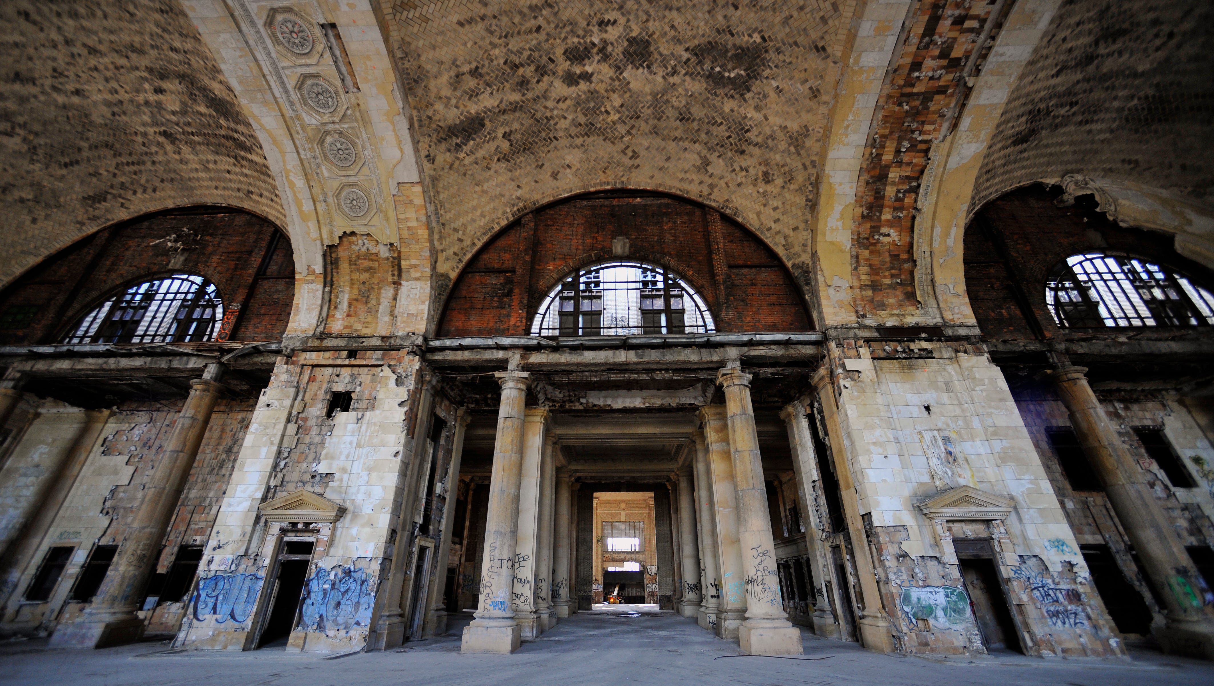 This is a view from just inside the main entrance to the abandoned, but recently cleaned up Michigan Central Train Depot in Detroit. (2011)