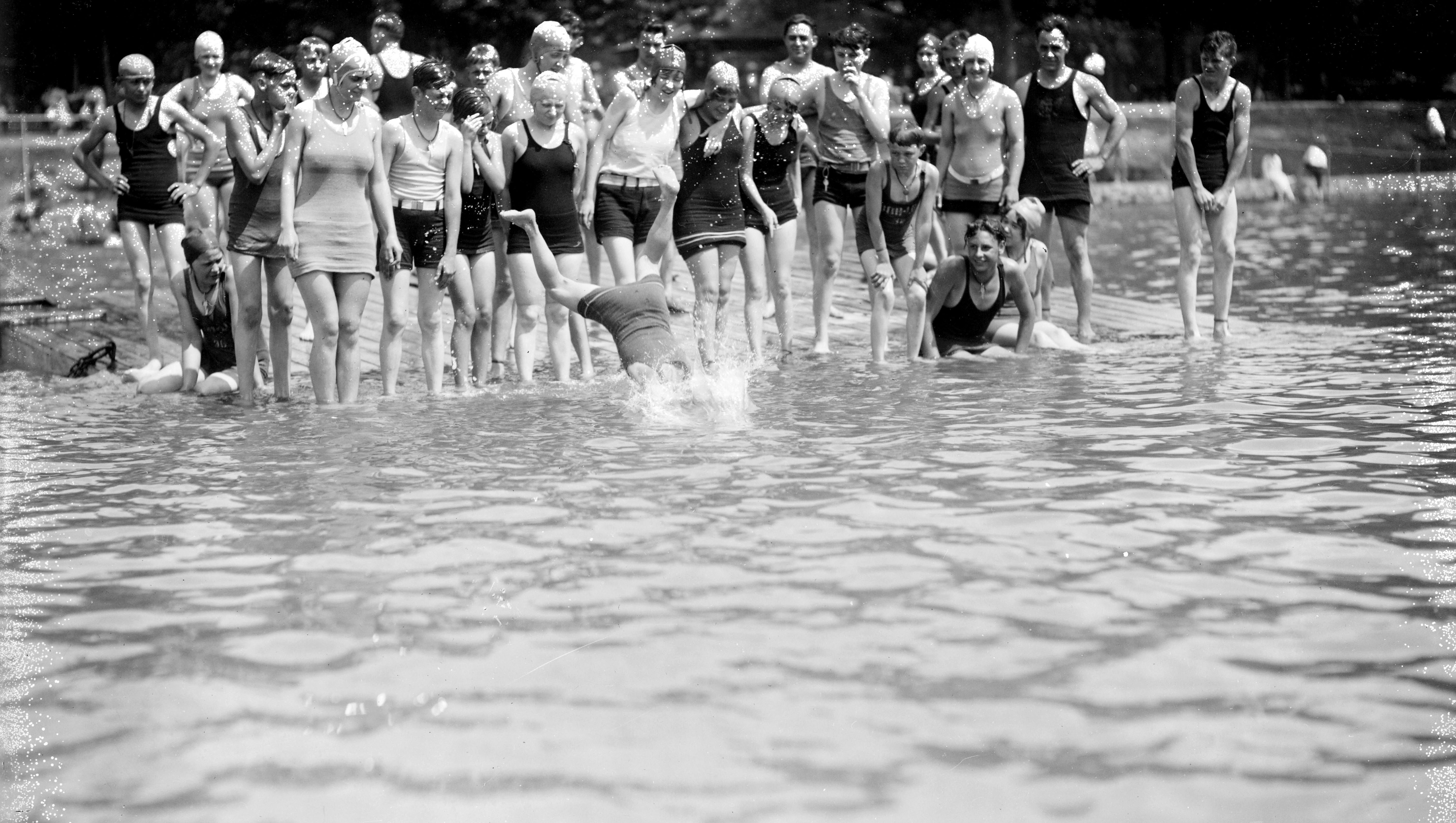 Bathers enjoy the water on a Boblo Island beach, circa 1920s.