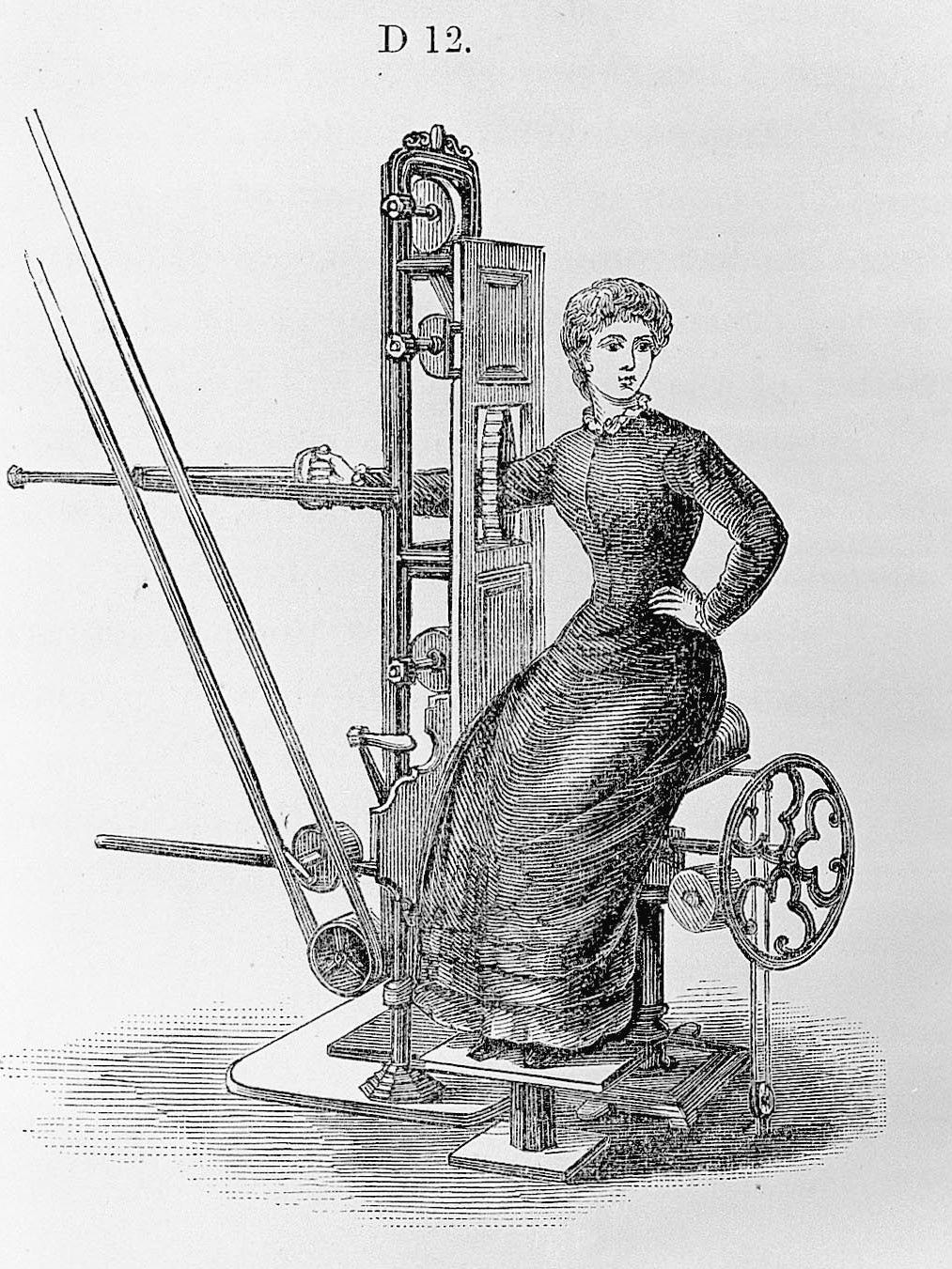 Victorians were fascinated with mechanical exercise.  This contraption in 1883 was called a "Shampooing Machine for the Arms" by the Zander Institute in Stockholm.  Dr. Jonas Zander's exercise machines won a gold medal at the 1876 Centennial Exhibition in Philadelphia.