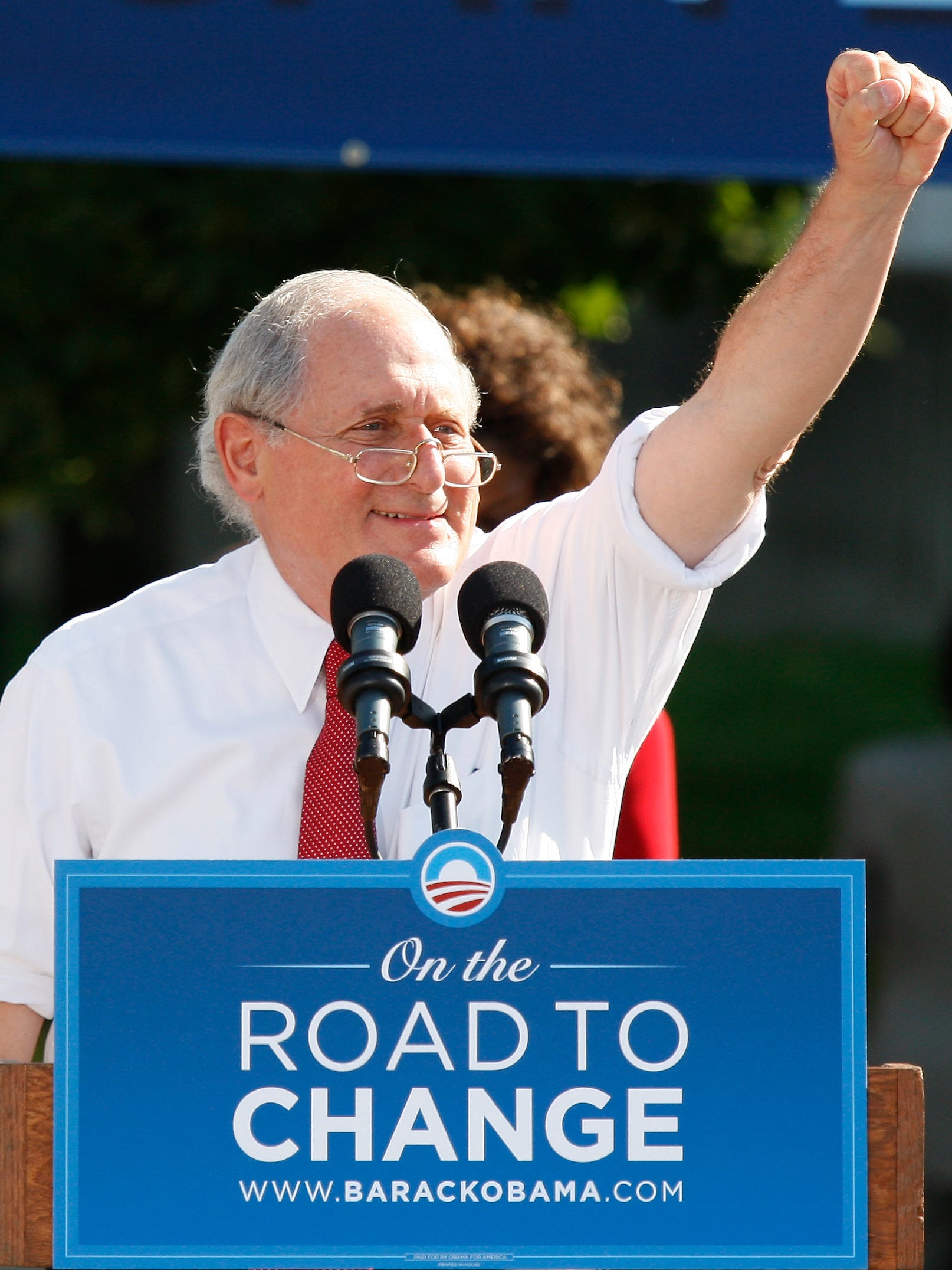 Sen. Carl Levin speaks at a campaign event for  Democratic presidential nominee  Barack Obama at Hart Plaza on Sept. 1, 2008