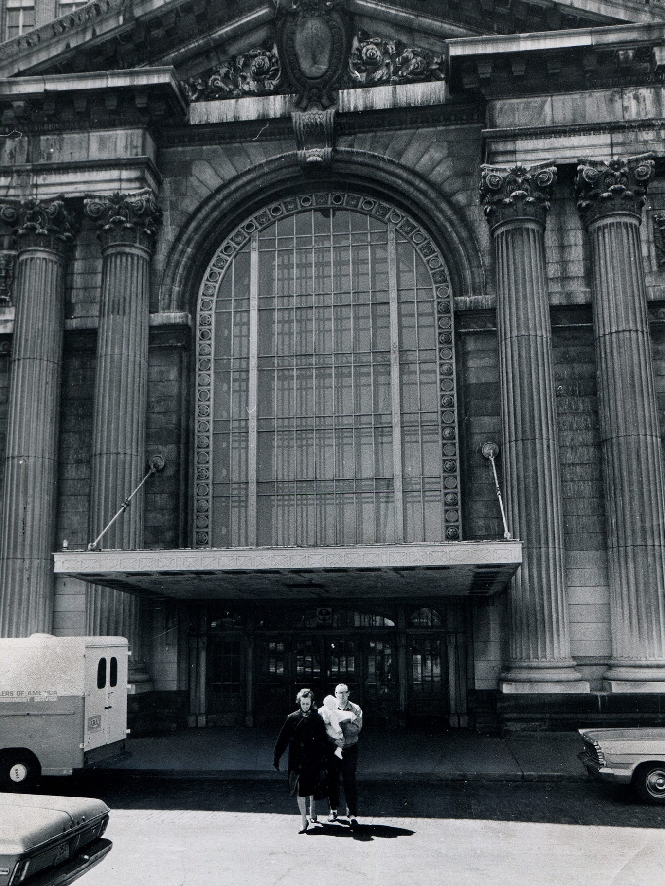 The two-story entrance to the Michigan Central Depot is seen May 3, 1966.
