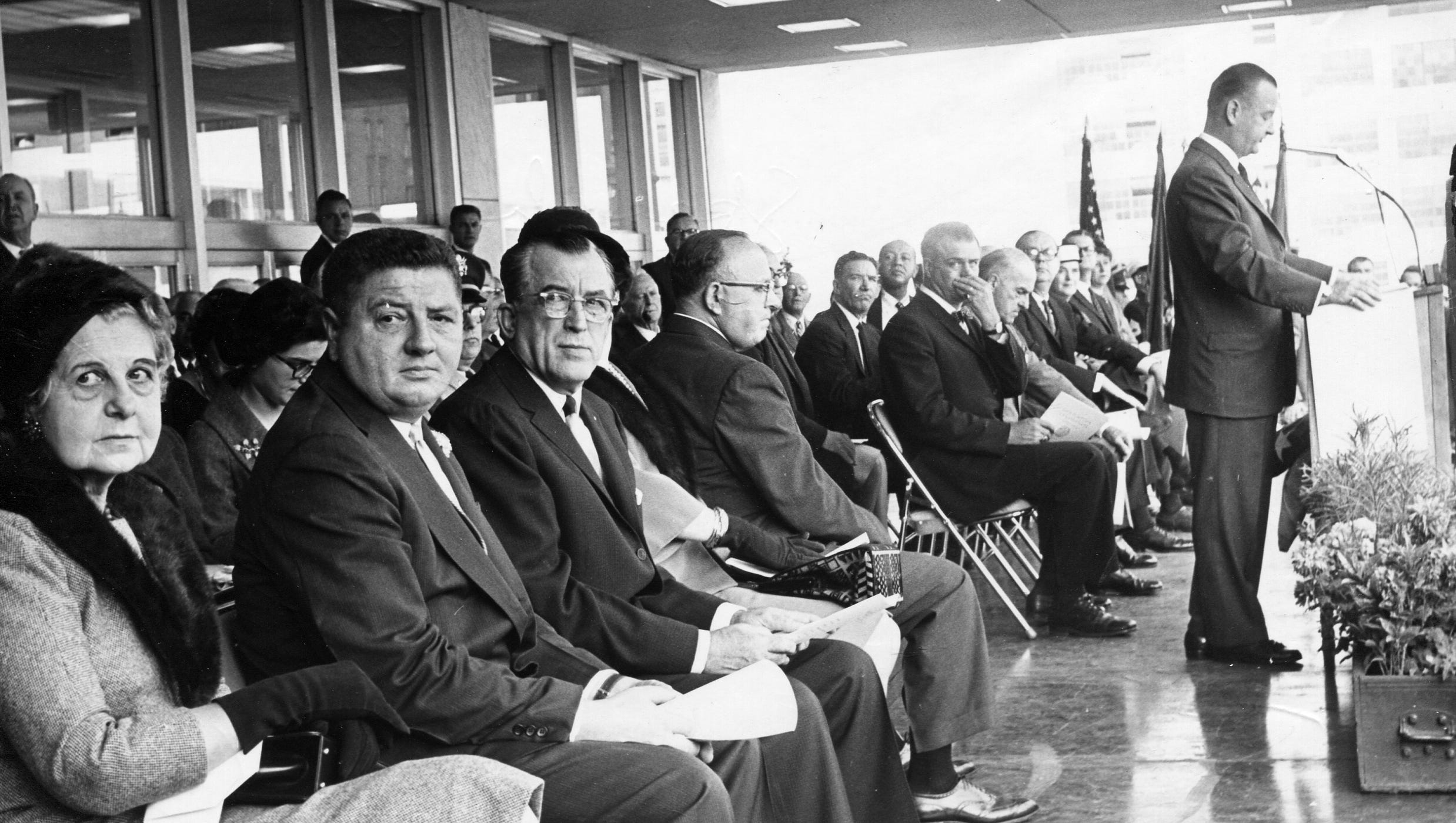 Local dignitaries take part in the dedication of Cobo Hall on Oct. 13, 1960.
