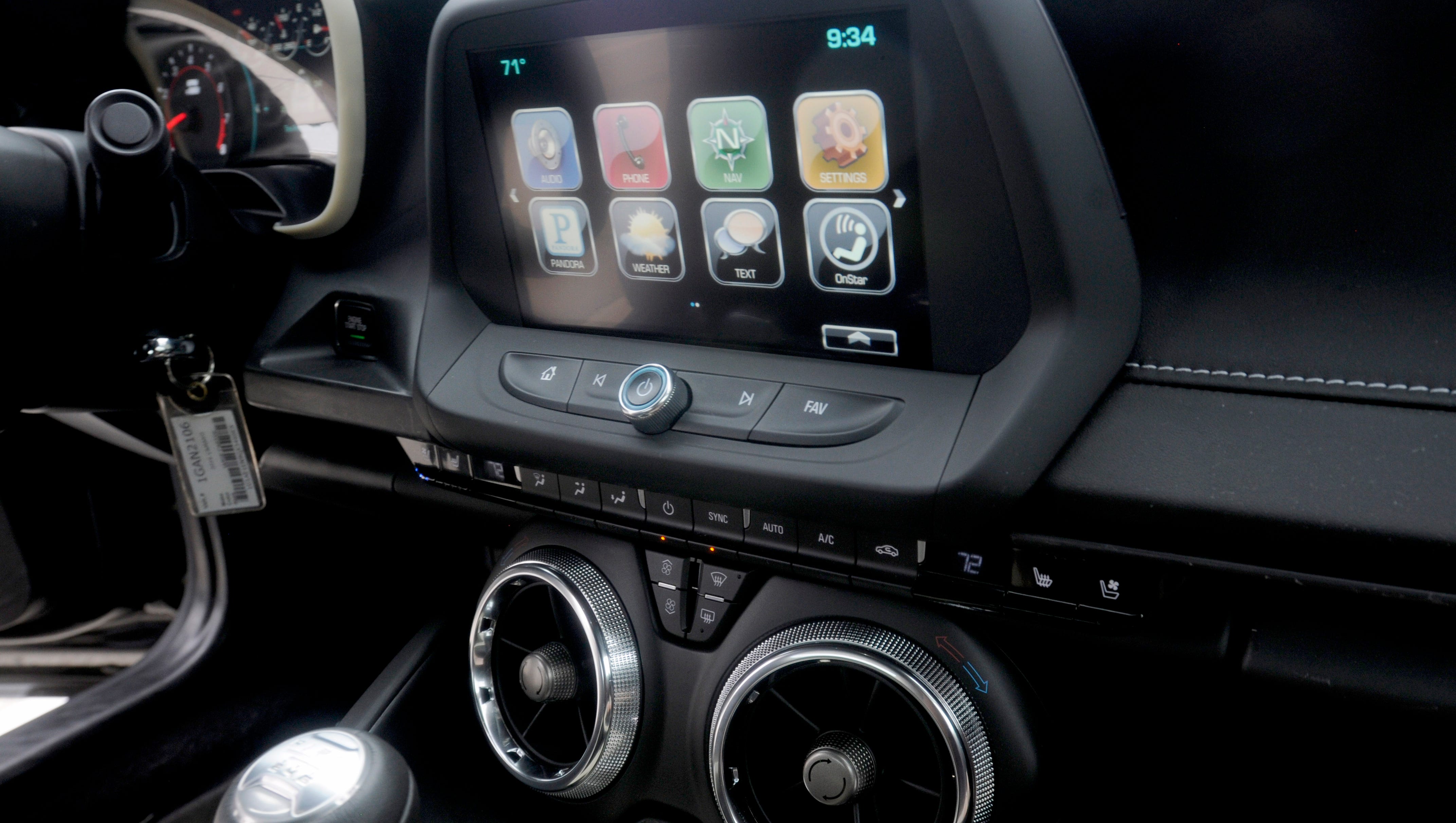 The information center of the dash is seen during a test day with the new Chevrolet Camaro.