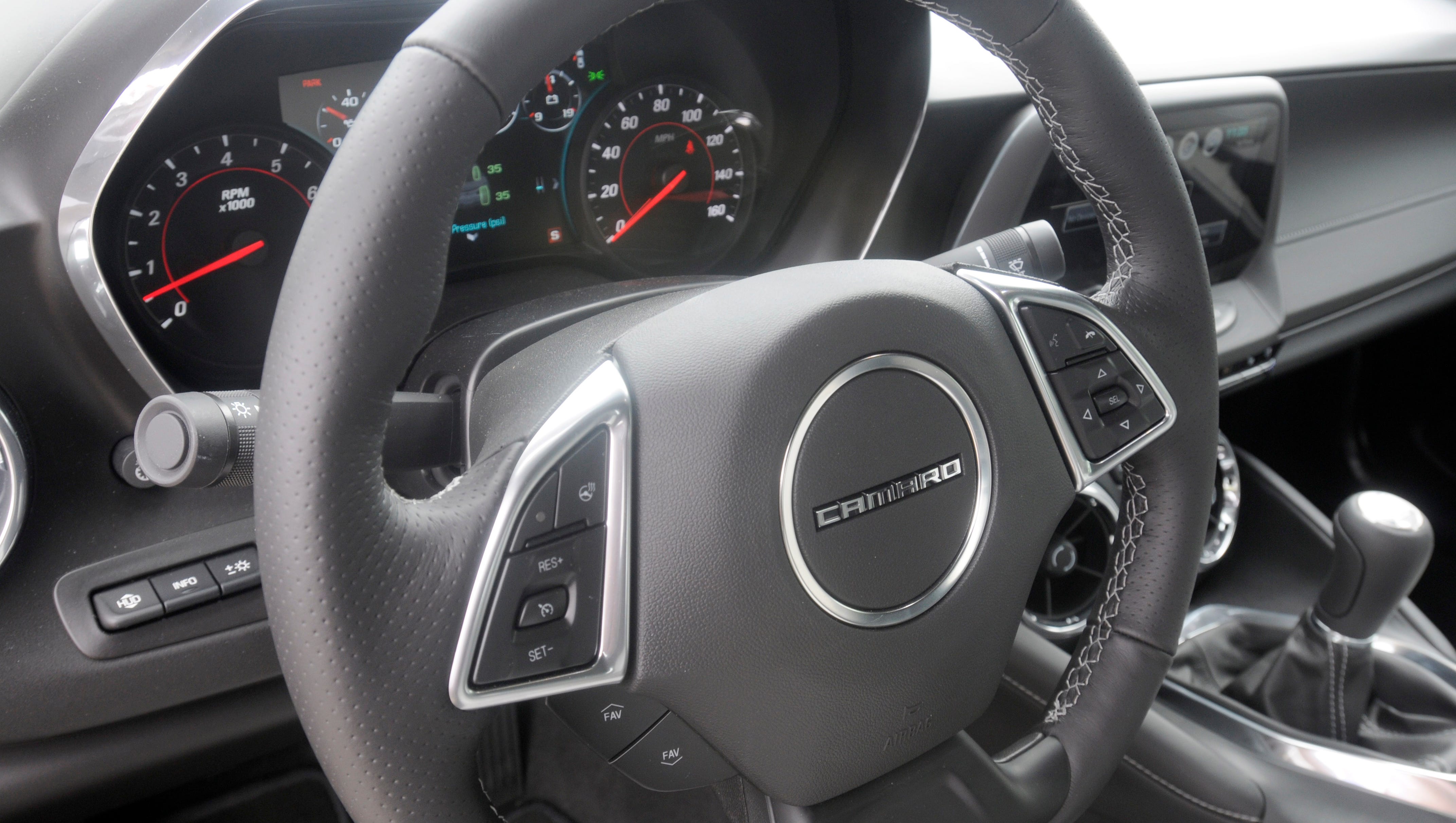 The dash and steering wheel are seen during a test day with the new Chevrolet Camaro.