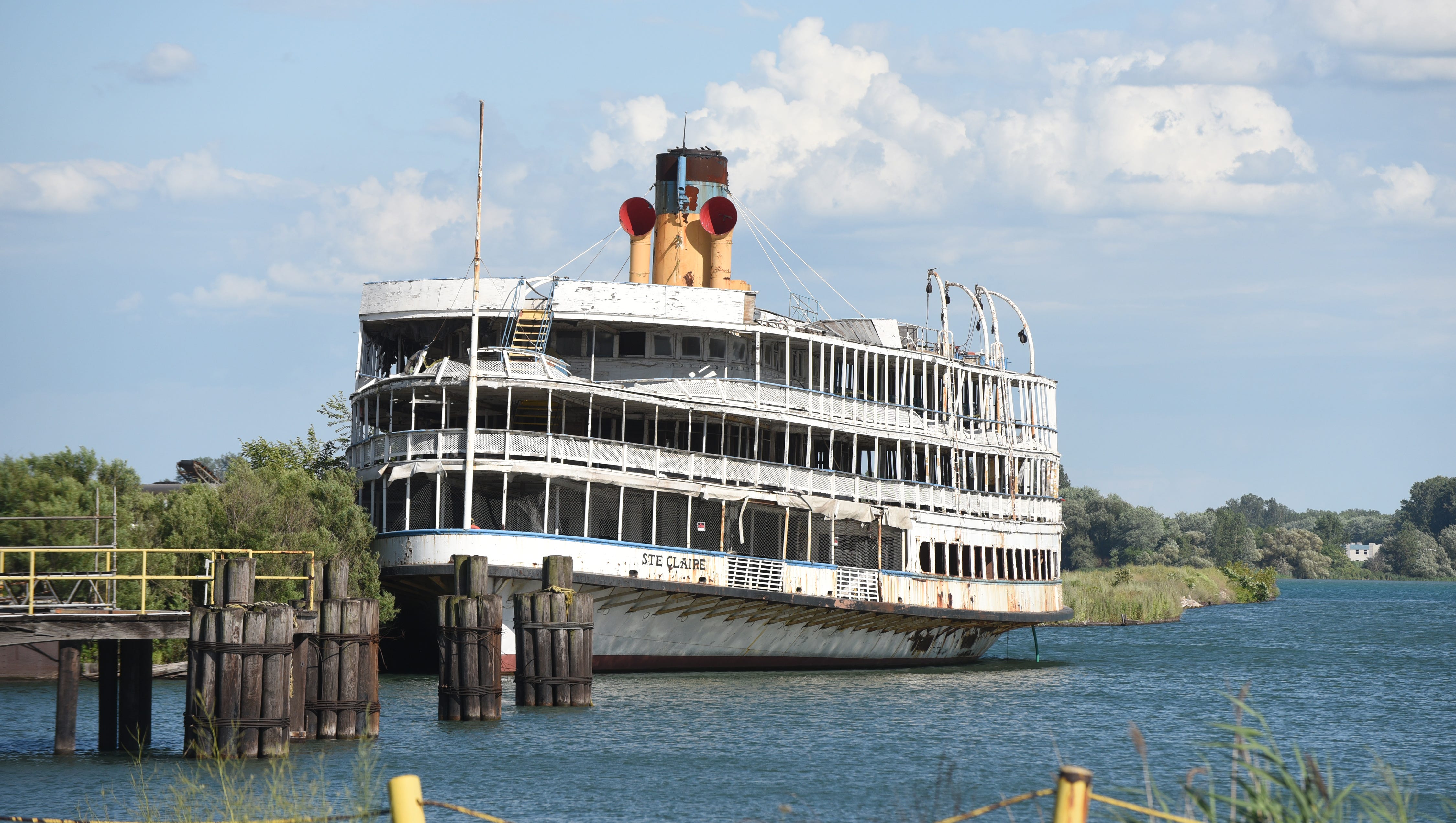 The SS Ste. Claire sits docked in Ecorse on July 31, 2015. The boat may be scrapped if  owner Ron Kattoo can't find a new home for it.