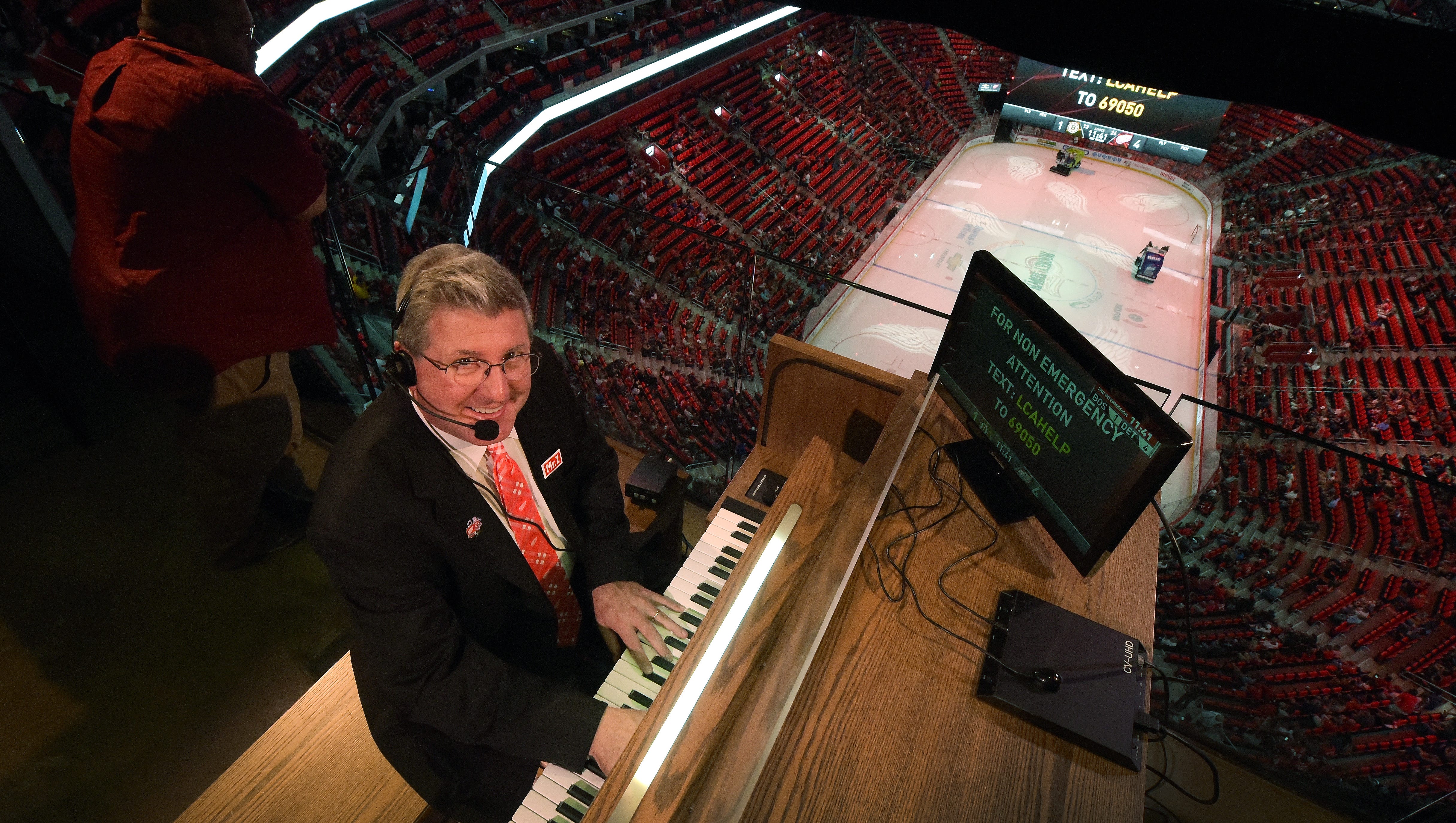 Theatre Organist Lance Luce performs from atop of Little Caesars Arena to the delight of the crowd.